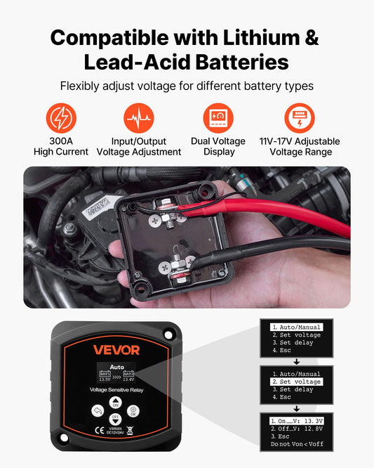 Dual Battery Isolator, 12V 300 Amp, Manual and Automatic VSR Voltage Sensitive Relay with LCD Screen, Smart V952-SDCGLJDQDJQS8Q4OL001V9