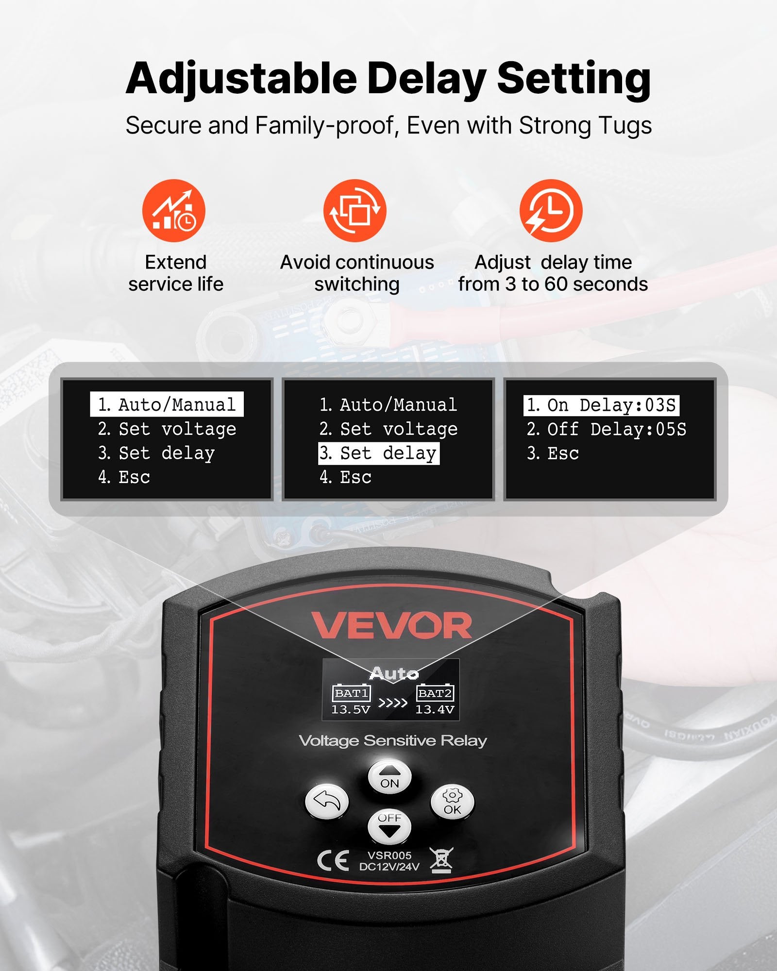 Dual Battery Isolator, 12V 300 Amp, Manual and Automatic VSR Voltage Sensitive Relay with LCD Screen, Smart V952-SDCGLJDQDJQS8Q4OL001V9