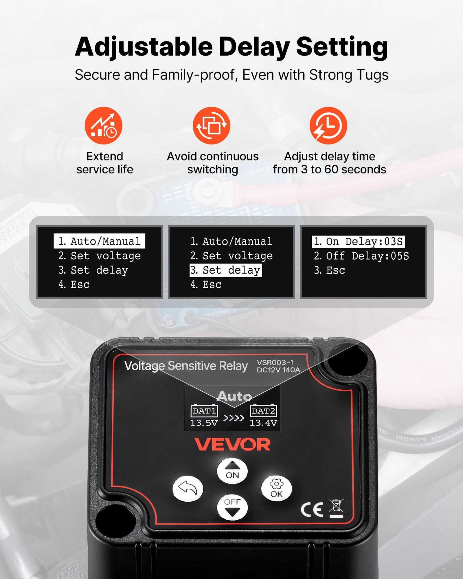 Dual Battery Isolator Kit, 12V 140 Amp, Manual and Automatic VSR Voltage Sensitive Relay with Voltmeter, LCD V952-SDCGLJDQTZQS61YXJ001V9