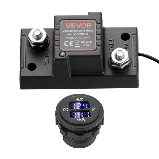 Dual Battery Isolator Kit, 12V 80 Amp, Manual and Automatic VSR Voltage Sensitive Relay with Voltmeter, LCD V952-SDCGLJDQTZQSAGQ2K001V9
