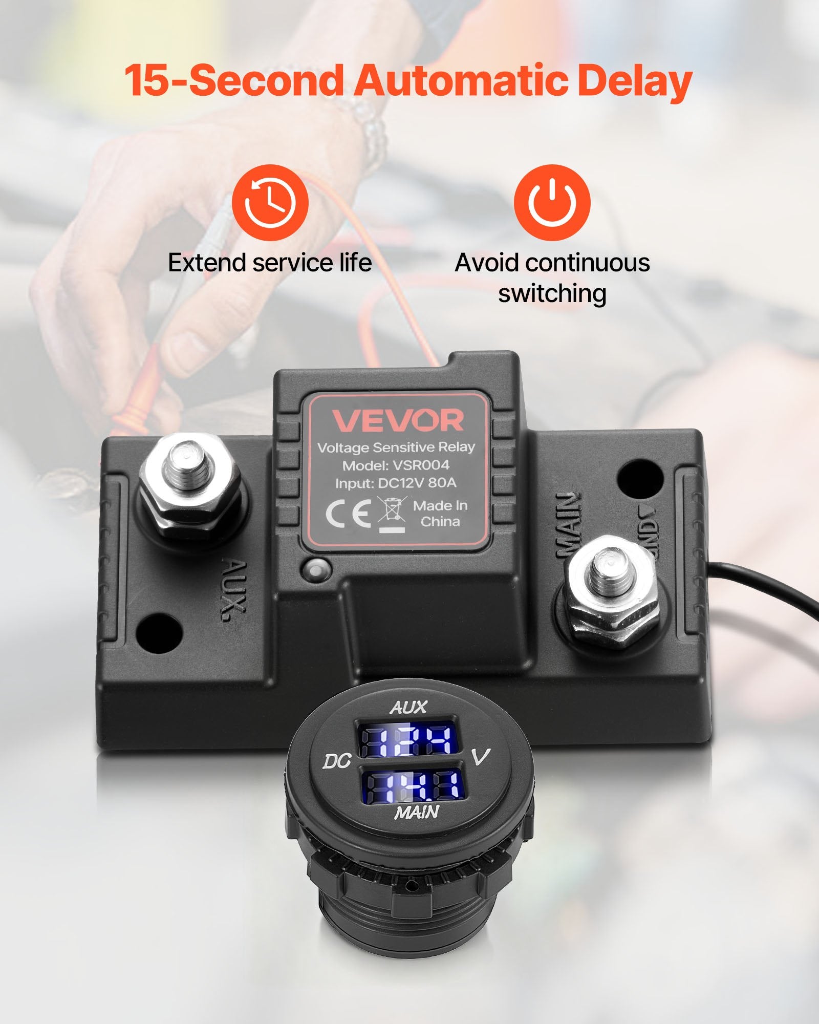 Dual Battery Isolator Kit, 12V 80 Amp, Manual and Automatic VSR Voltage Sensitive Relay with Voltmeter, LCD V952-SDCGLJDQTZQSAGQ2K001V9