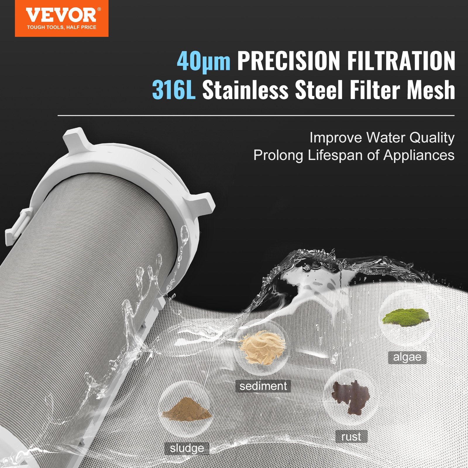 Spin Down Filter, 40 Micron Whole House Sediment Filter for Well Water, 3/4" G-M + 1" G-M + 3/4" G-F, 4 T/H V952-SDCXQZSGLQFCT30OFV0