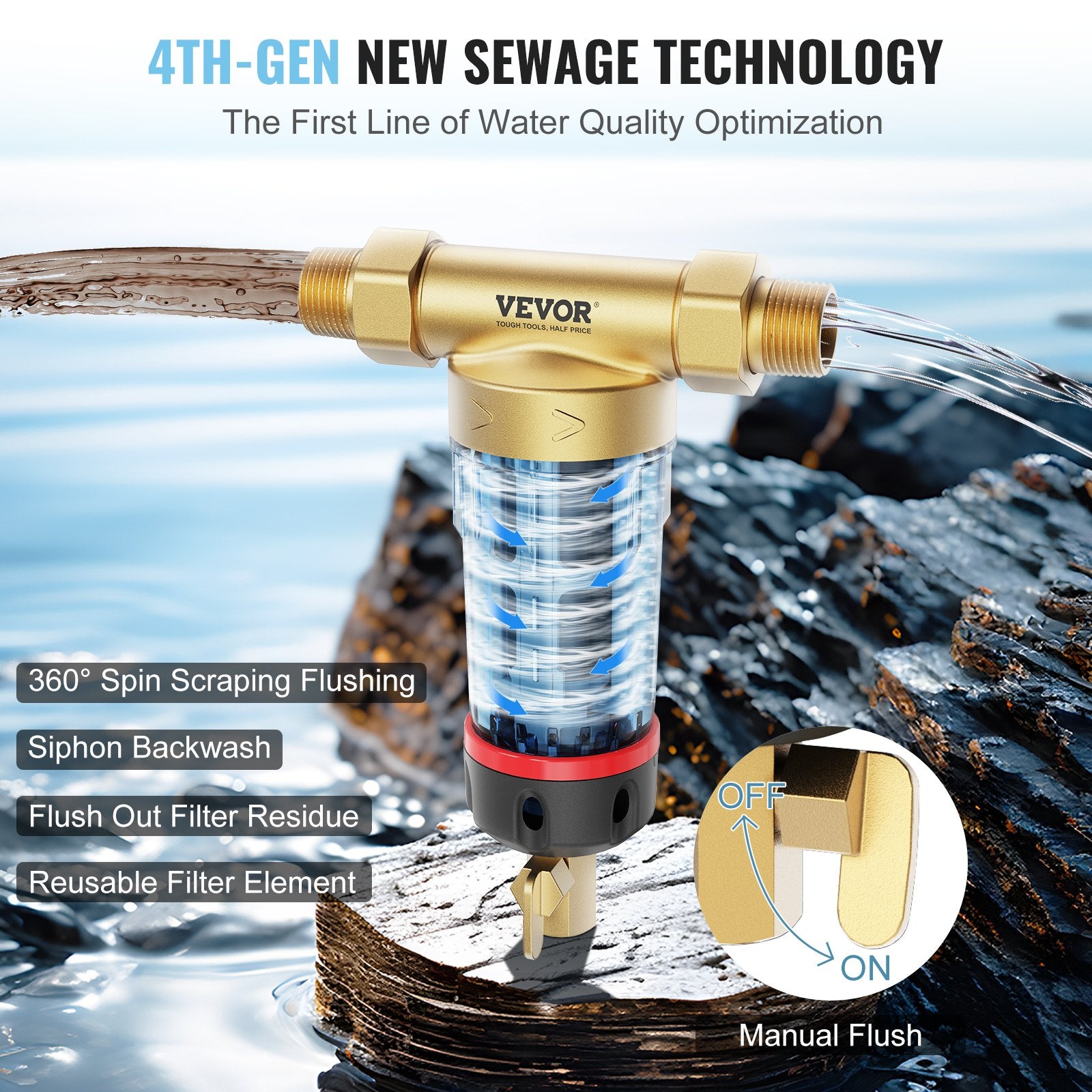 Spin Down Filter, 40 Micron Whole House Sediment Filter for Well Water, 3/4" G-M + 1" G-M + 3/4" G-F, 4 T/H V952-SDCXQZSGLQFCT30OFV0