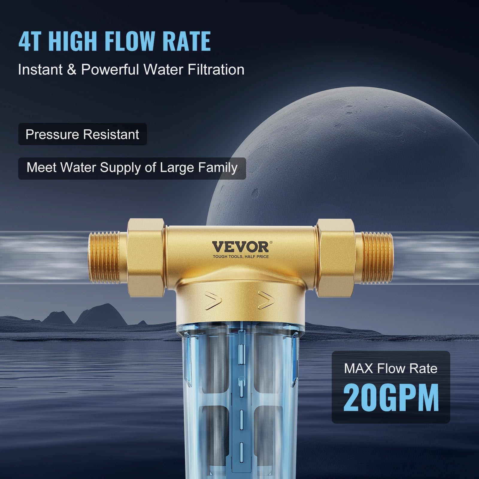 Spin Down Filter, 40 Micron Whole House Sediment Filter for Well Water, 3/4" G-M + 1" G-M + 3/4" G-F, 4 T/H V952-SDCXQZSGLQFCT30OFV0