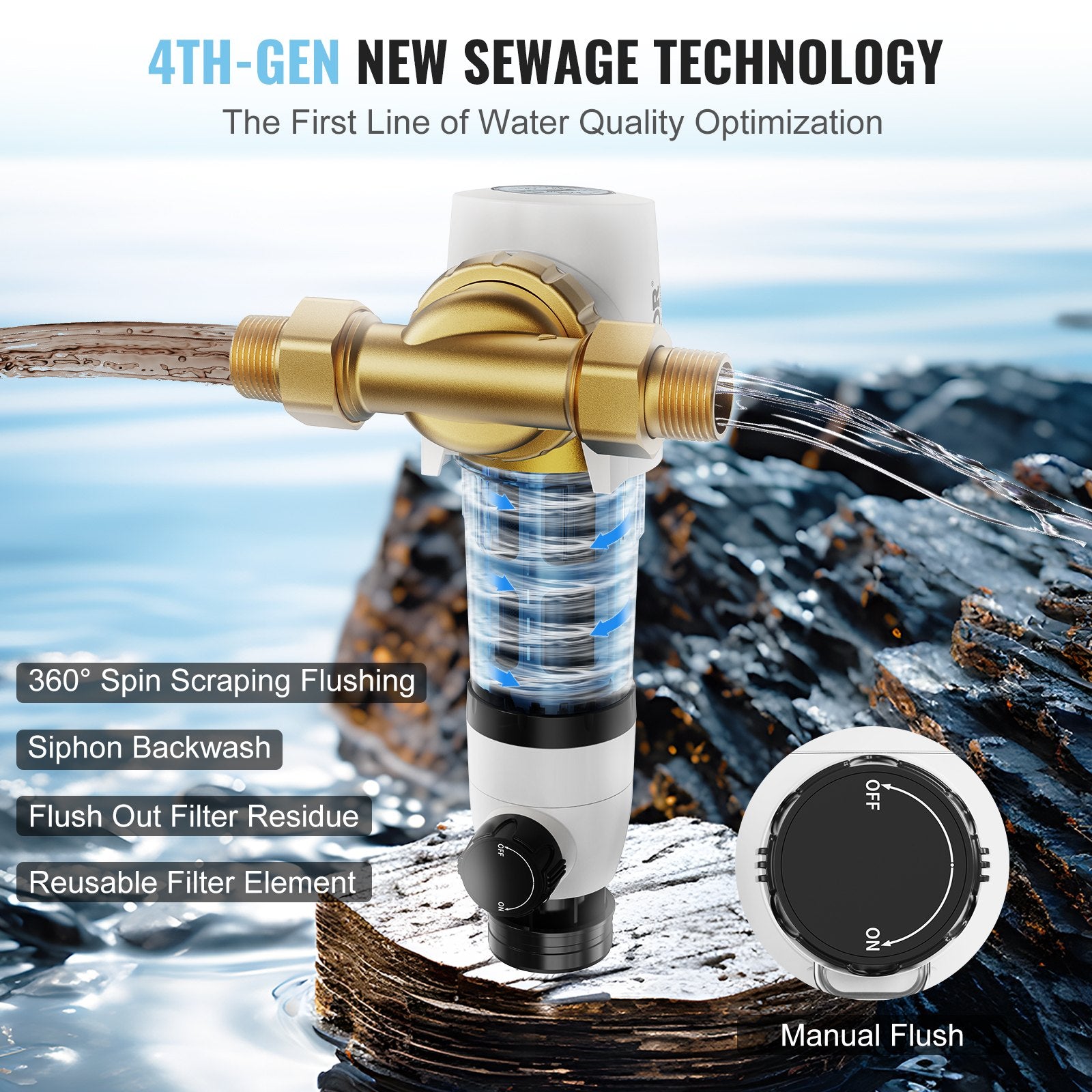 Spin Down Filter, 40 Micron Whole House Sediment Filter for Well Water, 3/4" G-M + 1" G-M, 4 T/H High Flow V952-SDCXQZSGLQFCTOJRXV0