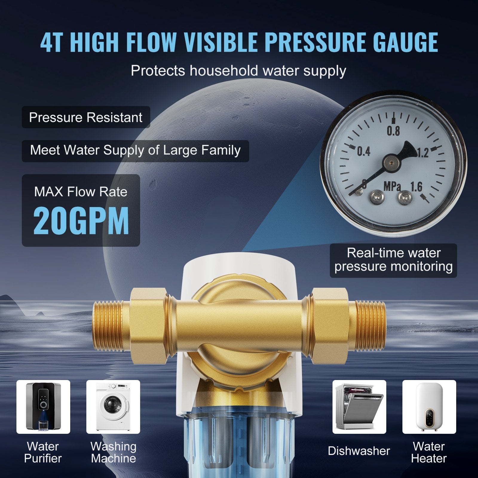 Spin Down Filter, 40 Micron Whole House Sediment Filter for Well Water, 3/4" G-M + 1" G-M, 4 T/H High Flow V952-SDCXQZSGLQFCTOJRXV0