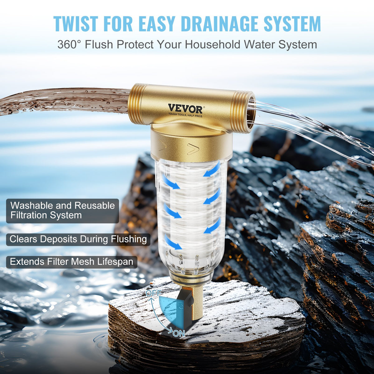 Spin Down Filter, 40 Micron Whole House Sediment Filter for Well Water, 3/4" G-F + 1" G-M, 4 T/H High Flow V952-SDCXQZSGLQZC3BJ3TV0
