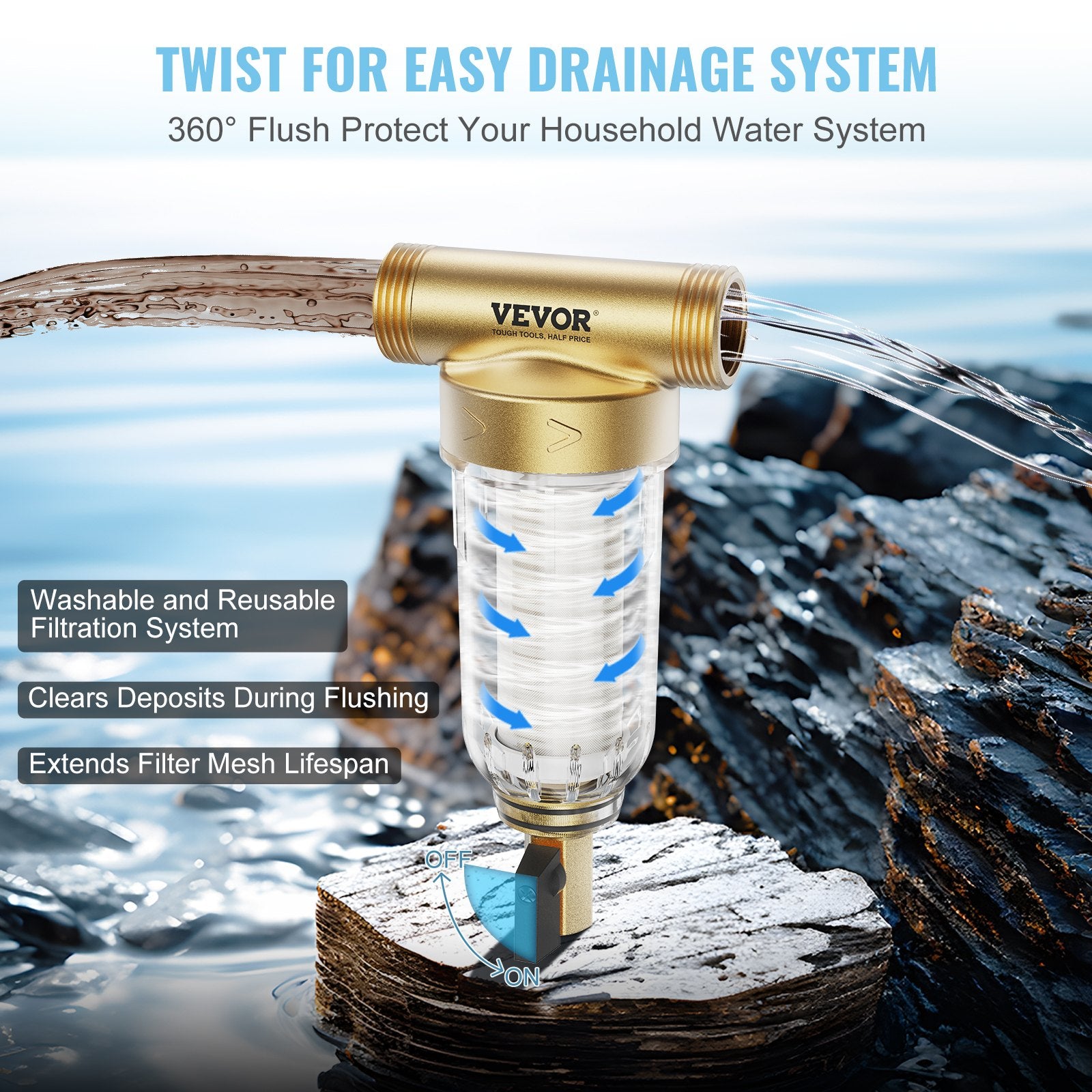 Spin Down Filter, 40 Micron + 30 Micron Fine Filtration, Whole House Sediment Filter for Well Water, 3/4" G-F V952-SDCXQZSGLQZCDBHPNV0