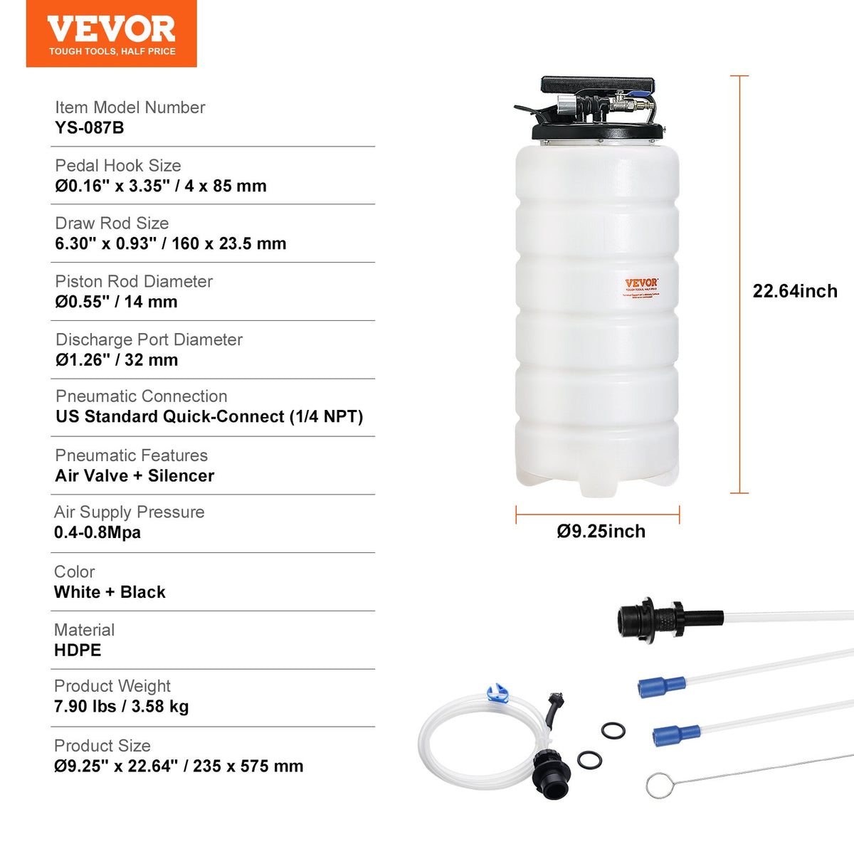 Fluid Extractor, 15 Liters Capacity, Pneumatic/Manual Oil Changer Vacuum Fluid Extractor with Dipstick and V952-SDCYQ15LQD20CAED3V0