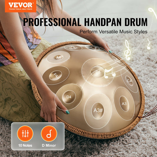 Handpan Drum 22 in 10 Notes D Minor Hand Drum Instrument with Mallet V952-SDG22INCH10YOXTG2V0