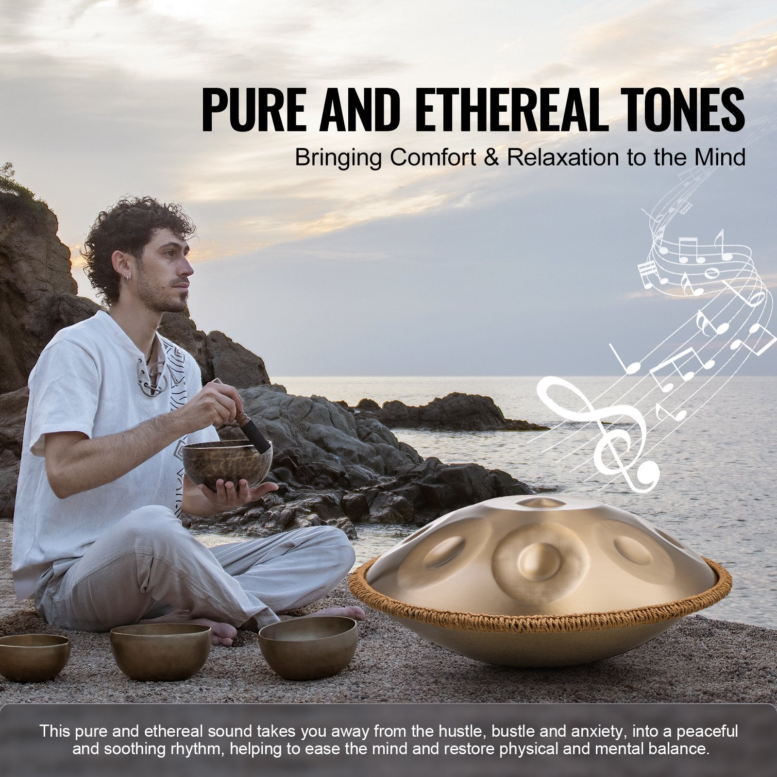 Handpan Drum 22 in 10 Notes D Minor Hand Drum Instrument with Mallet V952-SDG22INCH10YOXTG2V0