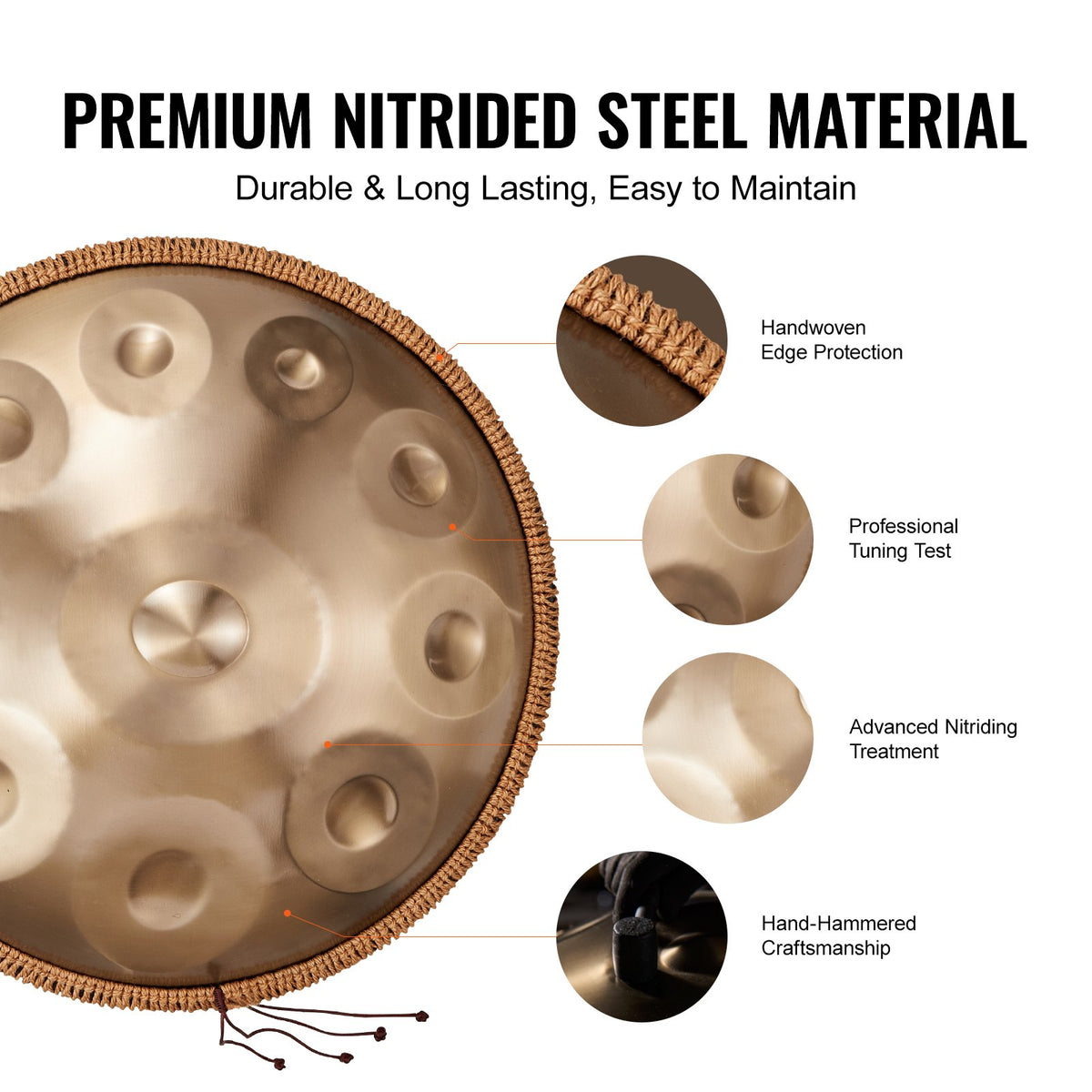 Handpan Drum 22 in 10 Notes D Minor Hand Drum Instrument with Mallet V952-SDG22INCH10YOXTG2V0