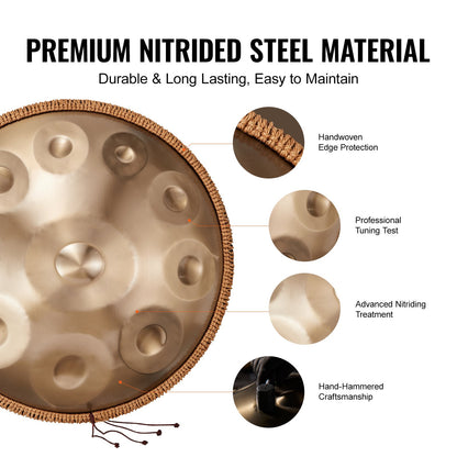 Handpan Drum 22 in 10 Notes D Minor Hand Drum Instrument with Mallet V952-SDG22INCH10YOXTG2V0