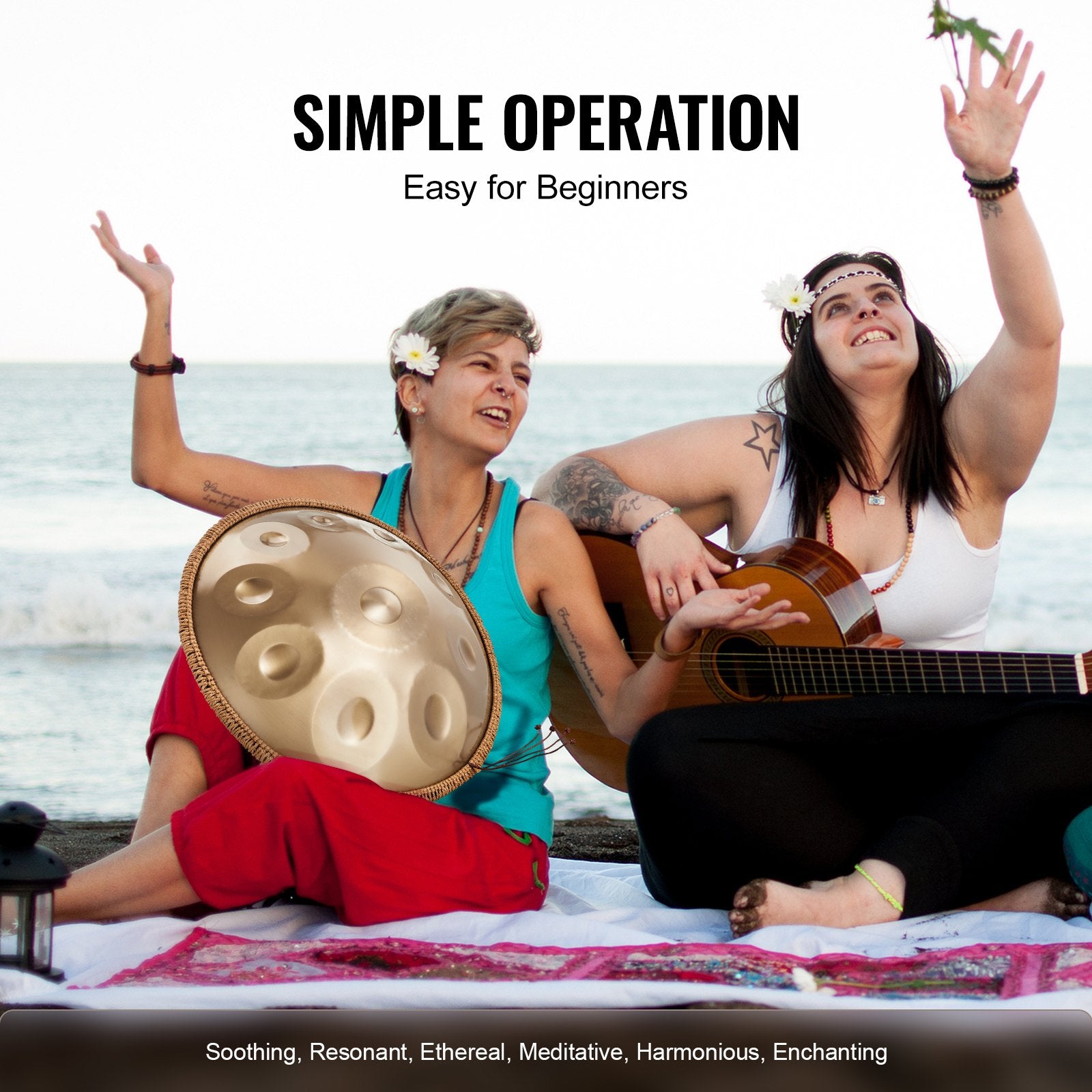 Handpan Drum 22 in 10 Notes D Minor Hand Drum Instrument with Mallet V952-SDG22INCH10YOXTG2V0