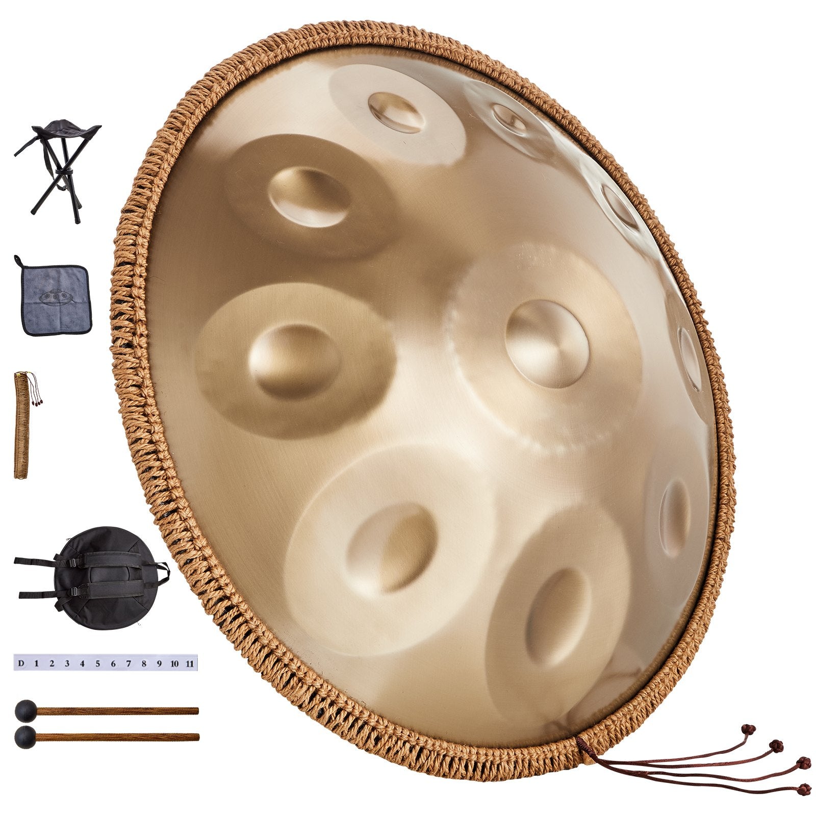 Handpan Drum 22 in 10 Notes D Minor Hand Drum Instrument with Mallet V952-SDG22INCH10YOXTG2V0