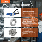 Banding Strapping Kit with Strapping Tensioner Tool, 30 m Length 304 Stainless Steel Banding, 100 Metal V952-SDGDDBJ30M10QCXLZV0