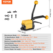 Steel Strapping Tool for 13-19 mm Width, 3-in-1 (Tensioner, Crimper, Cutter) Manual Belt Packaging Banding V952-SDGDKZGJDJT04MNNHV0