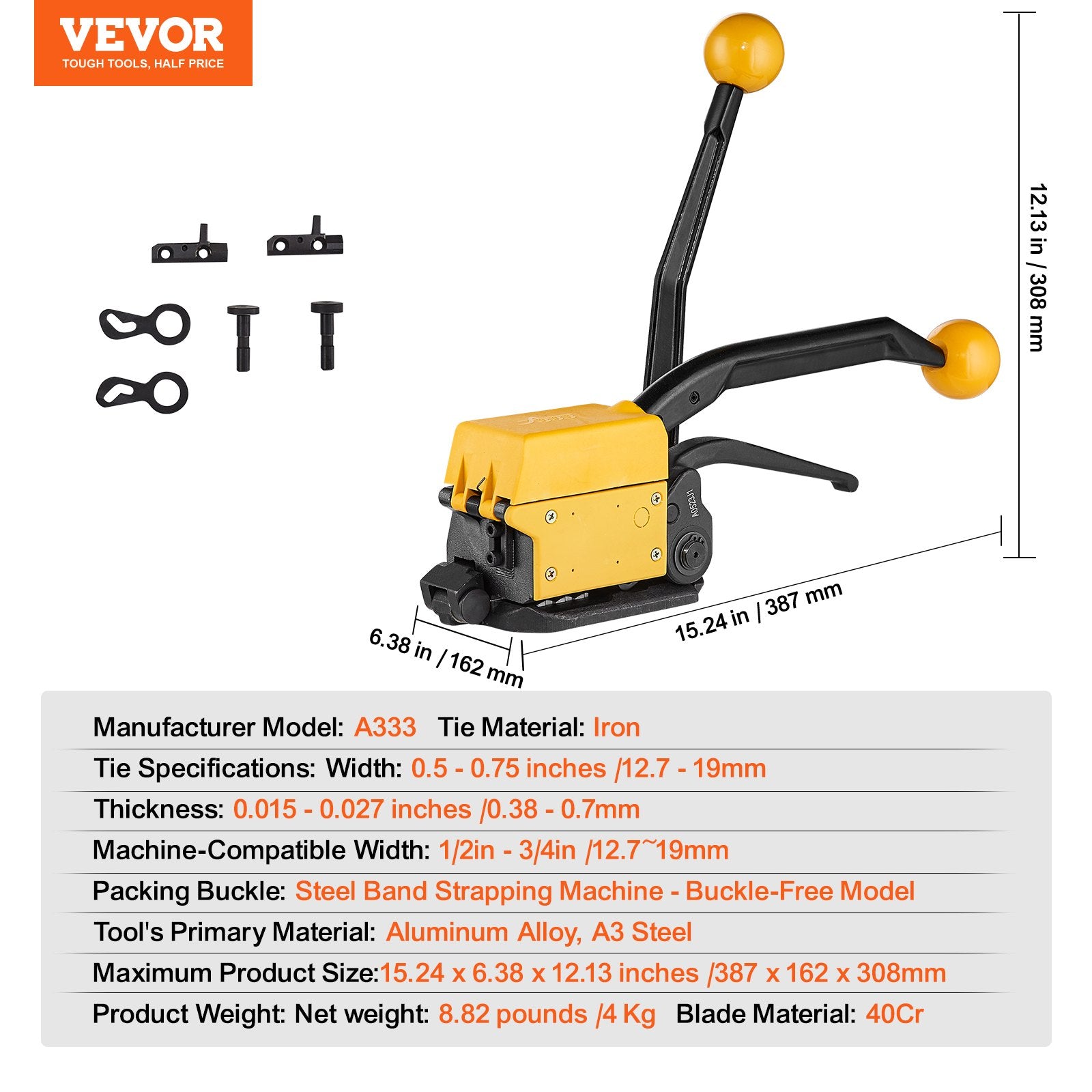 Steel Strapping Tool for 13-19 mm Width, 3-in-1 (Tensioner, Crimper, Cutter) Manual Belt Packaging Banding V952-SDGDKZGJDJT04MNNHV0