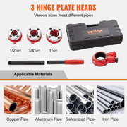 Ratchet Pipe Threader Kit, 1/2" NPT, 3/4" NPT, 1" NPT Manual Ratcheting Pipe Threader, Portable Pipe V952-SDGLWQJ312341FZW2V0
