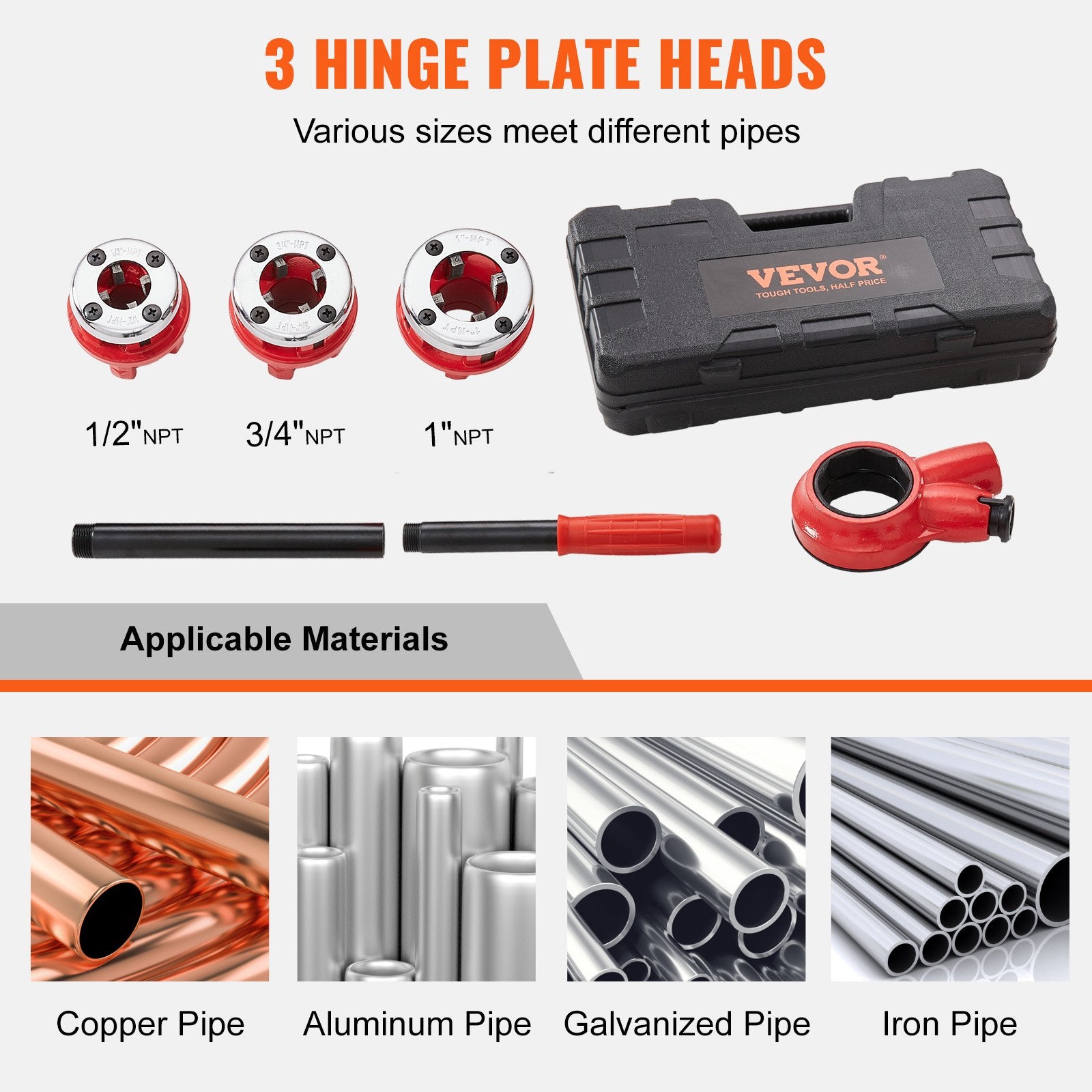 Ratchet Pipe Threader Kit, 1/2" NPT, 3/4" NPT, 1" NPT Manual Ratcheting Pipe Threader, Portable Pipe V952-SDGLWQJ312341FZW2V0