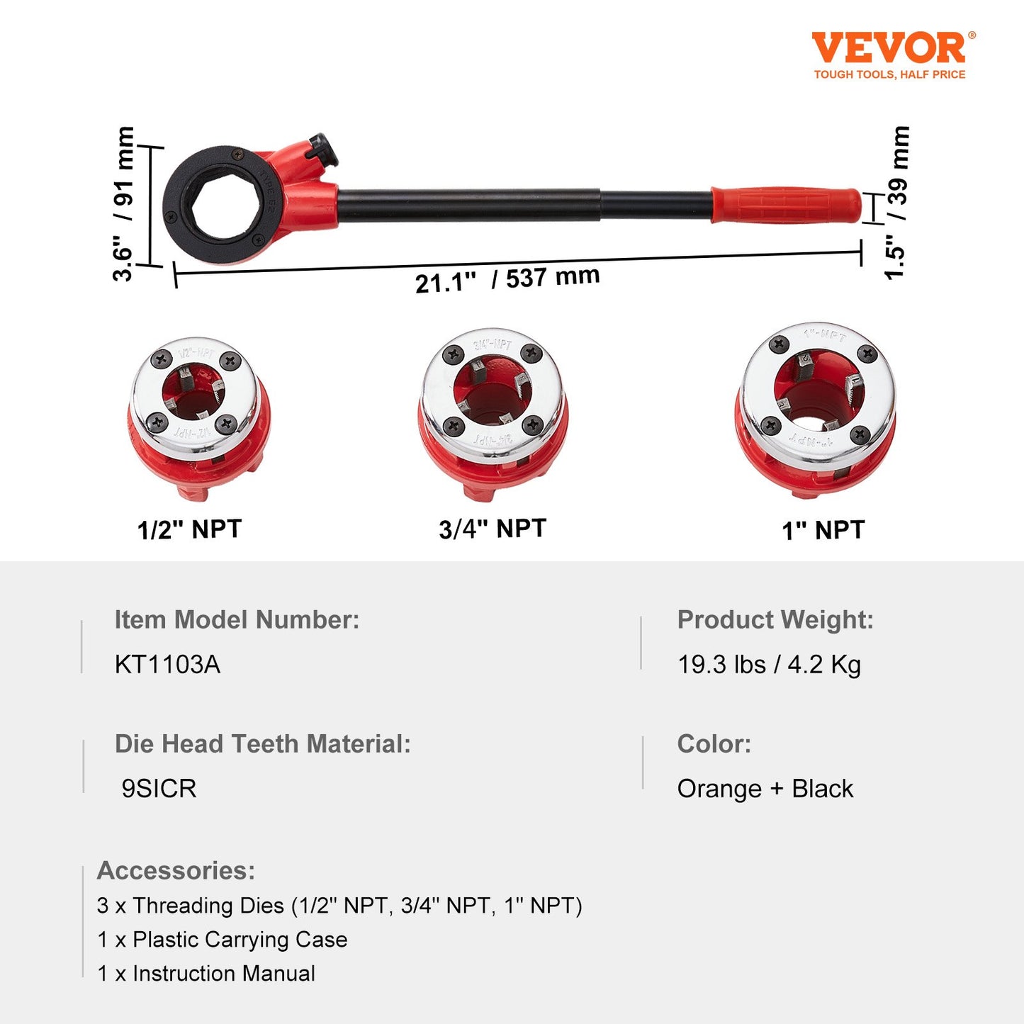 Ratchet Pipe Threader Kit, 1/2" NPT, 3/4" NPT, 1" NPT Manual Ratcheting Pipe Threader, Portable Pipe V952-SDGLWQJ312341FZW2V0