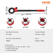 Ratchet Pipe Threader Kit, 1/2" NPT, 3/4" NPT, 1" NPT Manual Ratcheting Pipe Threader, Portable Pipe V952-SDGLWQJ312341FZW2V0
