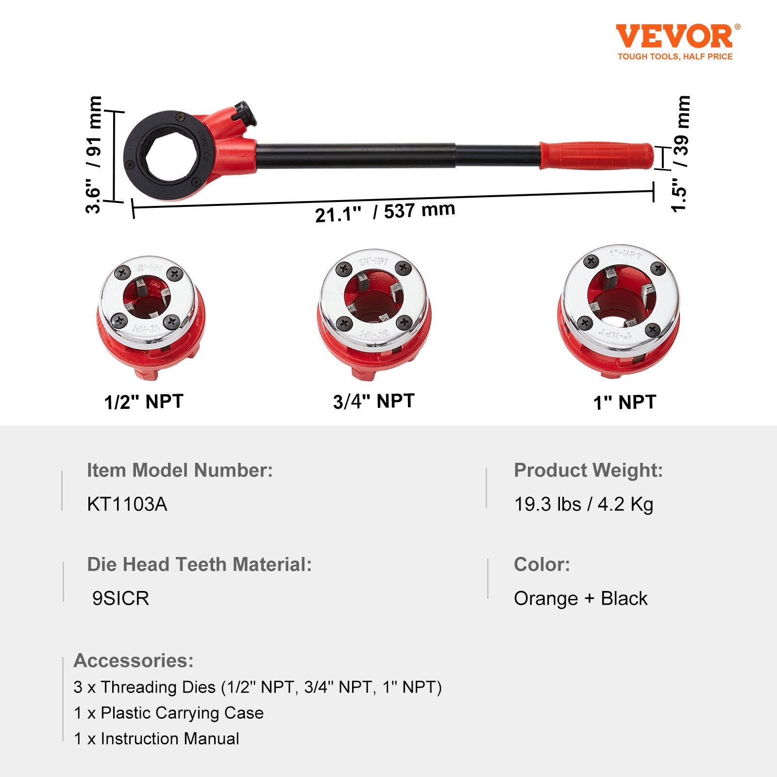 Ratchet Pipe Threader Kit, 1/2" NPT, 3/4" NPT, 1" NPT Manual Ratcheting Pipe Threader, Portable Pipe V952-SDGLWQJ312341FZW2V0