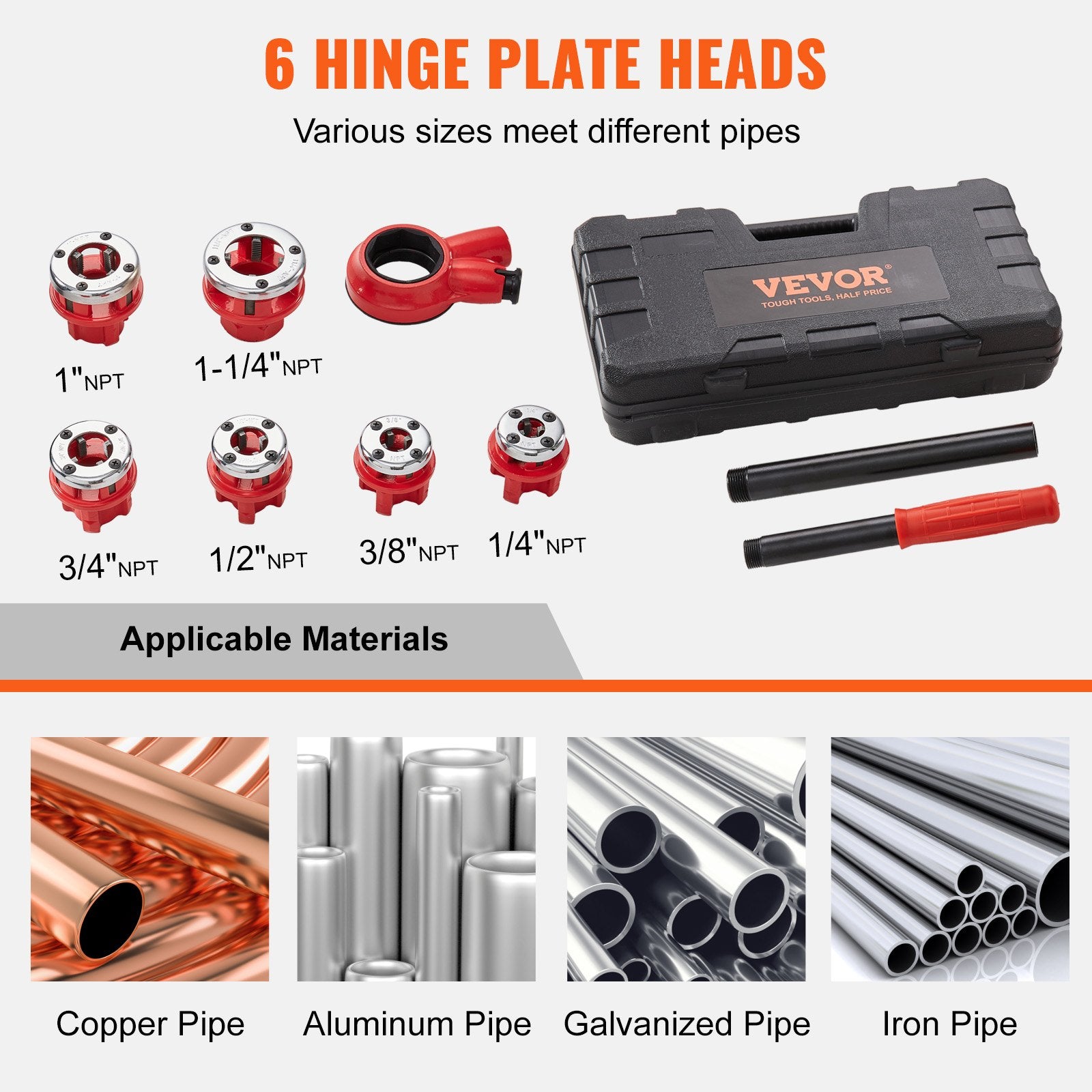 Ratchet Pipe Threader Kit, 1/4" NPT - 1-1/4" NPT Manual Ratcheting Pipe Threader, Portable Pipe Threading V952-SDGLWQJG614381V21V0