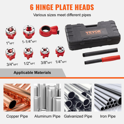 Ratchet Pipe Threader Kit, 1/4" NPT - 1-1/4" NPT Manual Ratcheting Pipe Threader, Portable Pipe Threading V952-SDGLWQJG614381V21V0