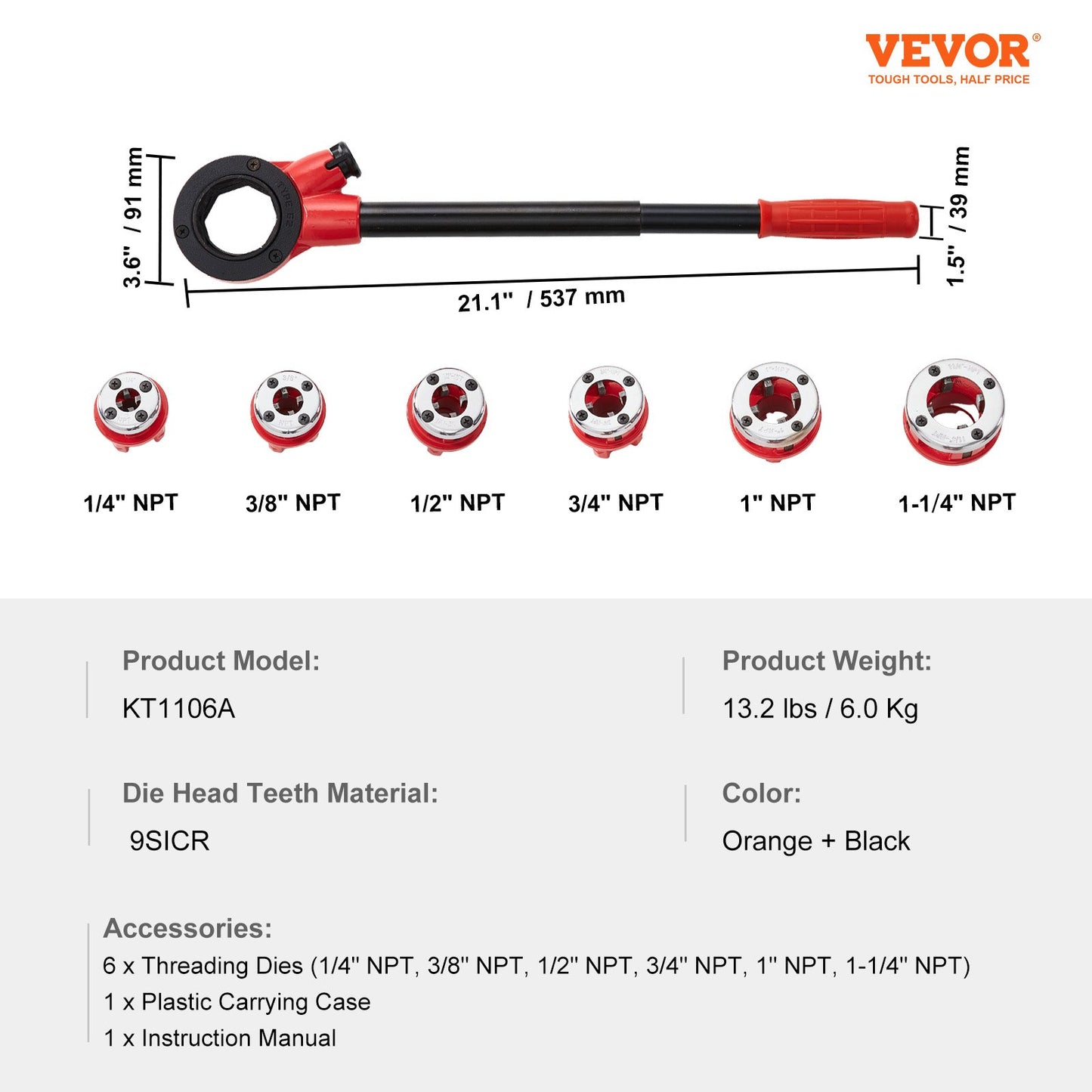 Ratchet Pipe Threader Kit, 1/4" NPT - 1-1/4" NPT Manual Ratcheting Pipe Threader, Portable Pipe Threading V952-SDGLWQJG614381V21V0