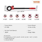 Ratchet Pipe Threader Kit, 1/4" NPT - 1-1/4" NPT Manual Ratcheting Pipe Threader, Portable Pipe Threading V952-SDGLWQJG614381V21V0