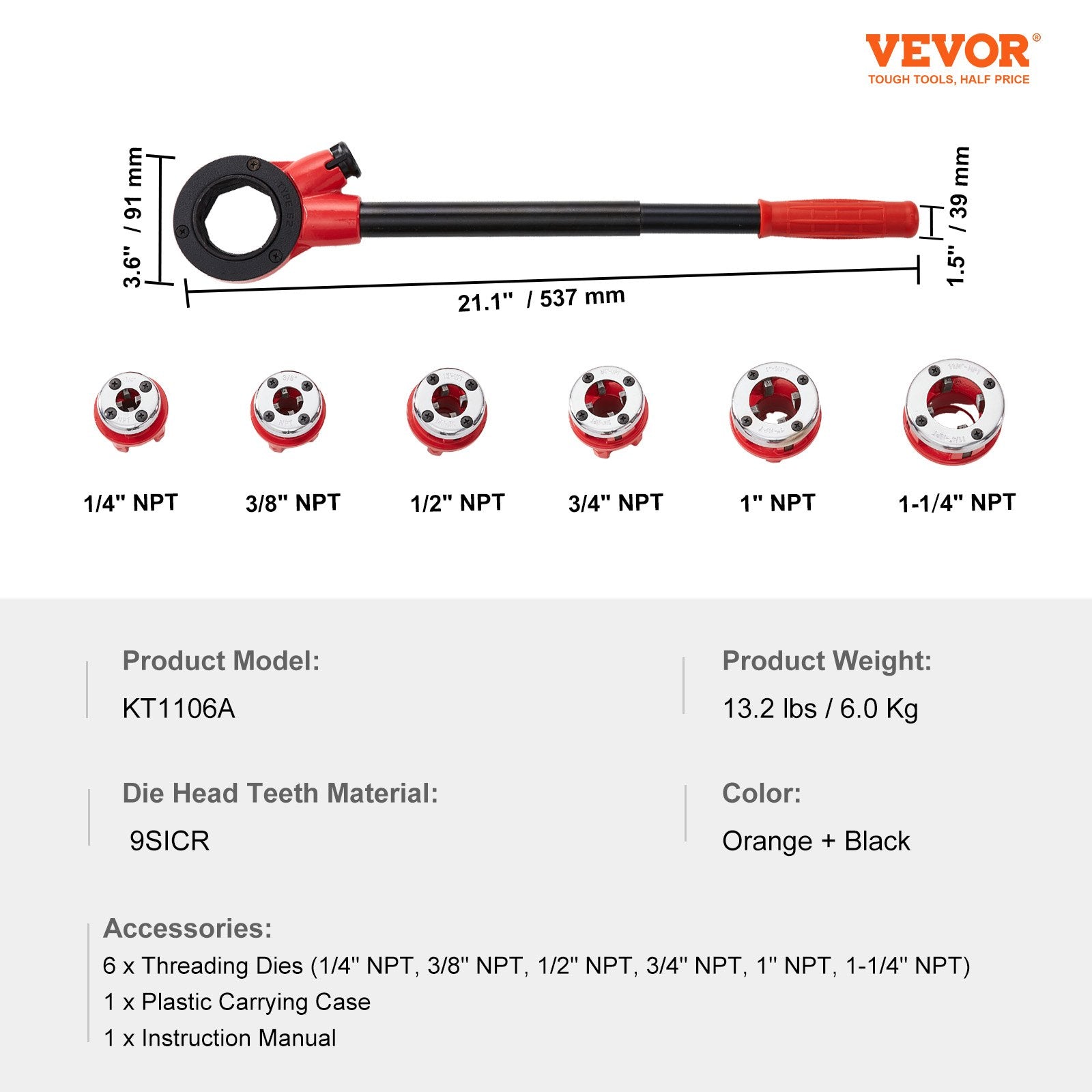 Ratchet Pipe Threader Kit, 1/4" NPT - 1-1/4" NPT Manual Ratcheting Pipe Threader, Portable Pipe Threading V952-SDGLWQJG614381V21V0