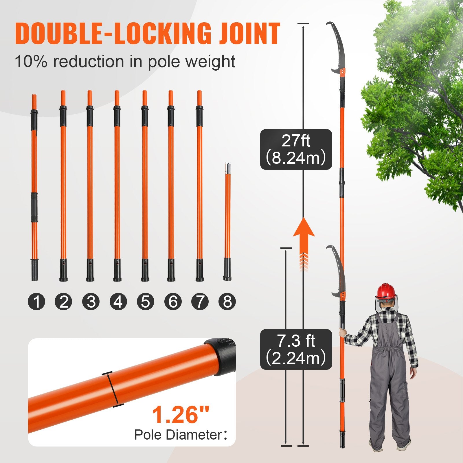 Manual Pole Saw, 2.24 m-8.24 m Extendable Tree Pruner, Sharp Steel Blade High Branches Trimming, Manual V952-SDGZJBXZZK8M8DKWOV0
