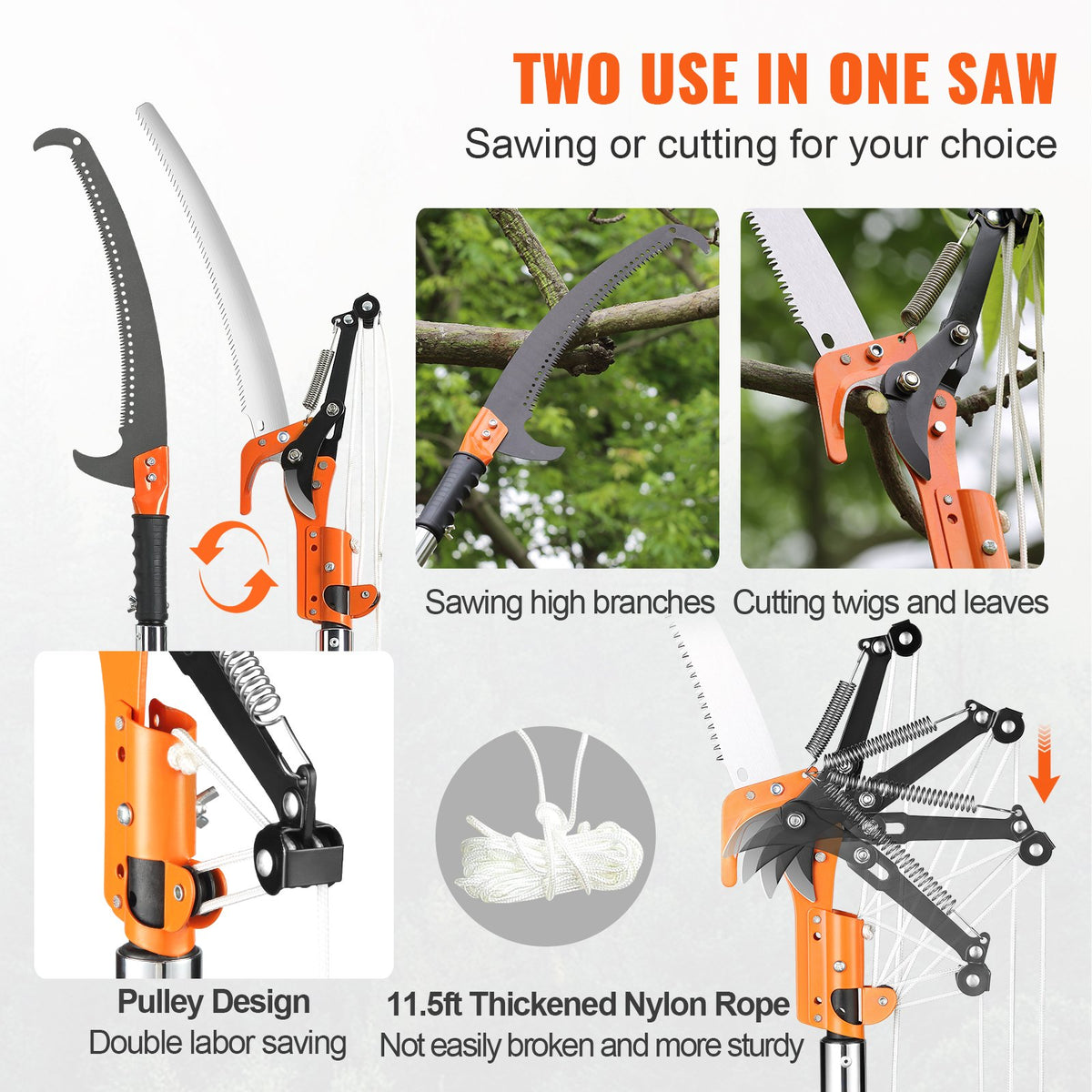 Manual Pole Saw, 2.24 m-8.24 m Extendable Tree Pruner, Sharp Steel Blade and Scissors High Branches Trimming, V952-SDGZJBXZZK8M8K9PGV0