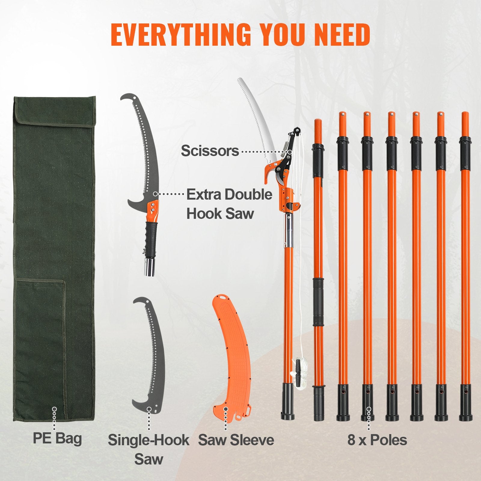 Manual Pole Saw, 2.24 m-8.24 m Extendable Tree Pruner, Sharp Steel Blade and Scissors High Branches Trimming, V952-SDGZJBXZZK8M8K9PGV0