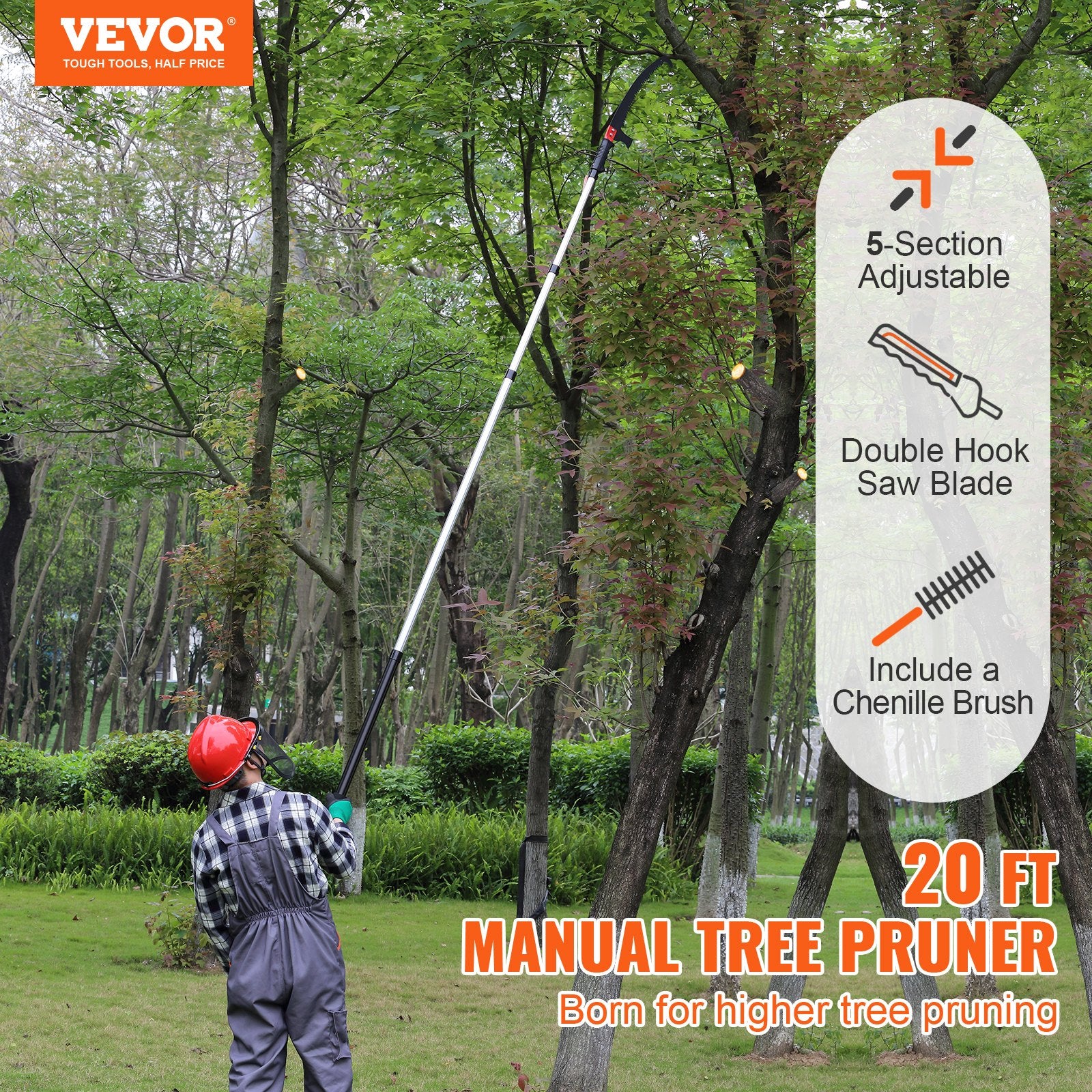 Manual Pole Saw Extendable Tree Pruner 1.5 m-6.1 m Aluminum Alloy Pole V952-SDGZJLHJSS6M55FPJV0