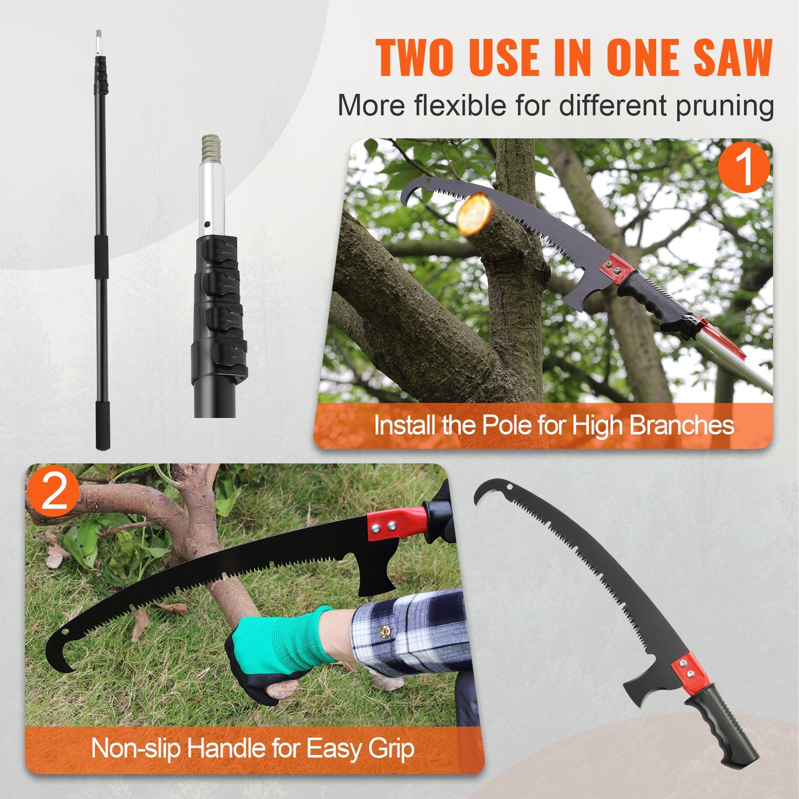 Manual Pole Saw Extendable Tree Pruner 1.5 m-6.1 m Aluminum Alloy Pole V952-SDGZJLHJSS6M55FPJV0