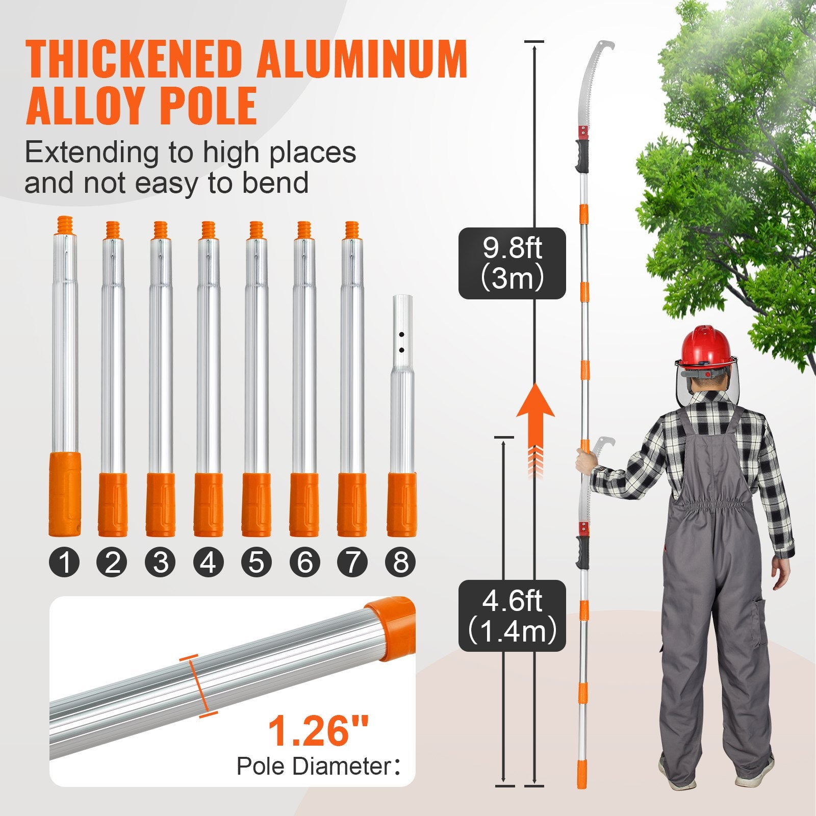 Manual Pole Saw Extendable Tree Pruner 1.4 m-3 m Aluminum Alloy Pole V952-SDGZJLHJZZ3M7QUFHV0