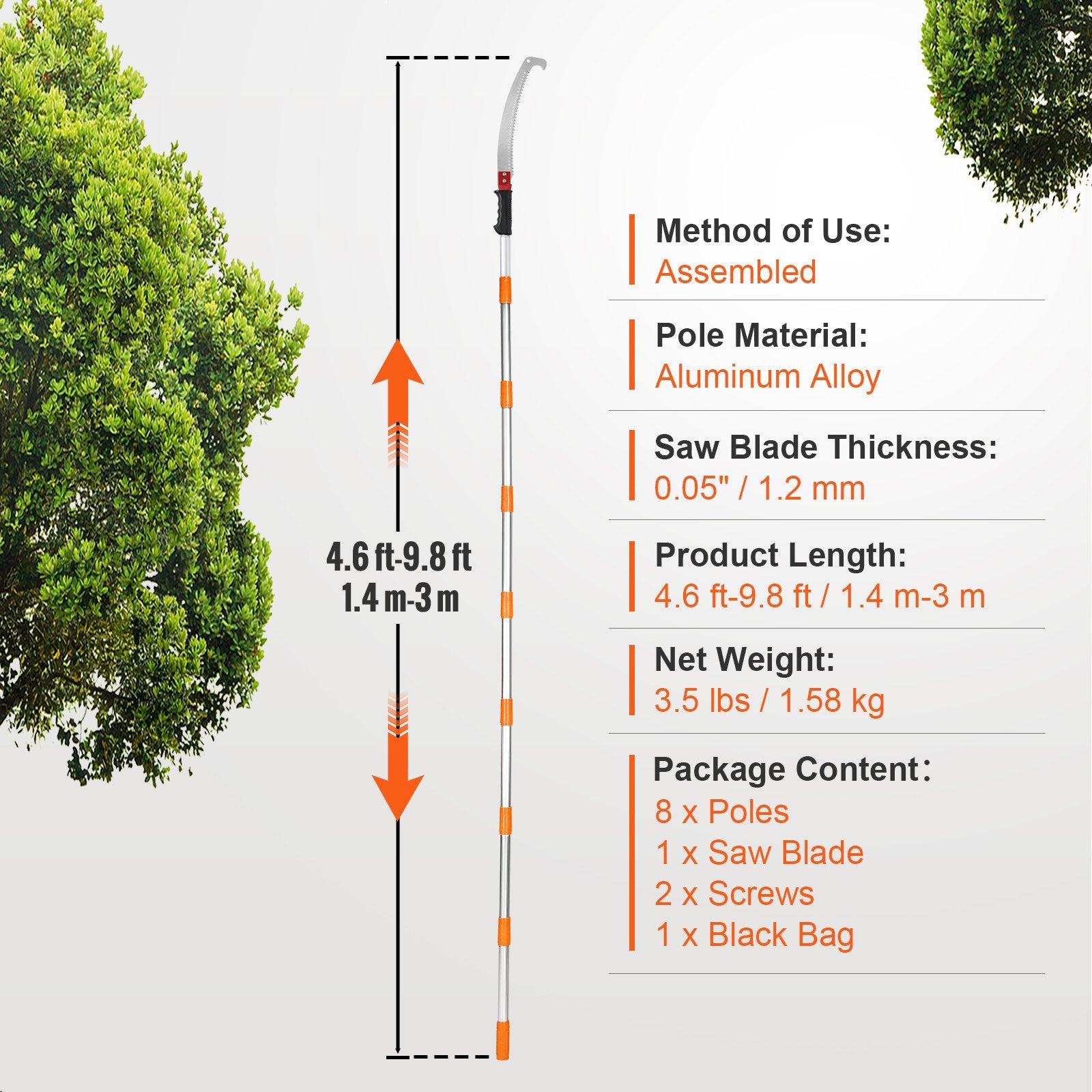 Manual Pole Saw Extendable Tree Pruner 1.4 m-3 m Aluminum Alloy Pole V952-SDGZJLHJZZ3M7QUFHV0