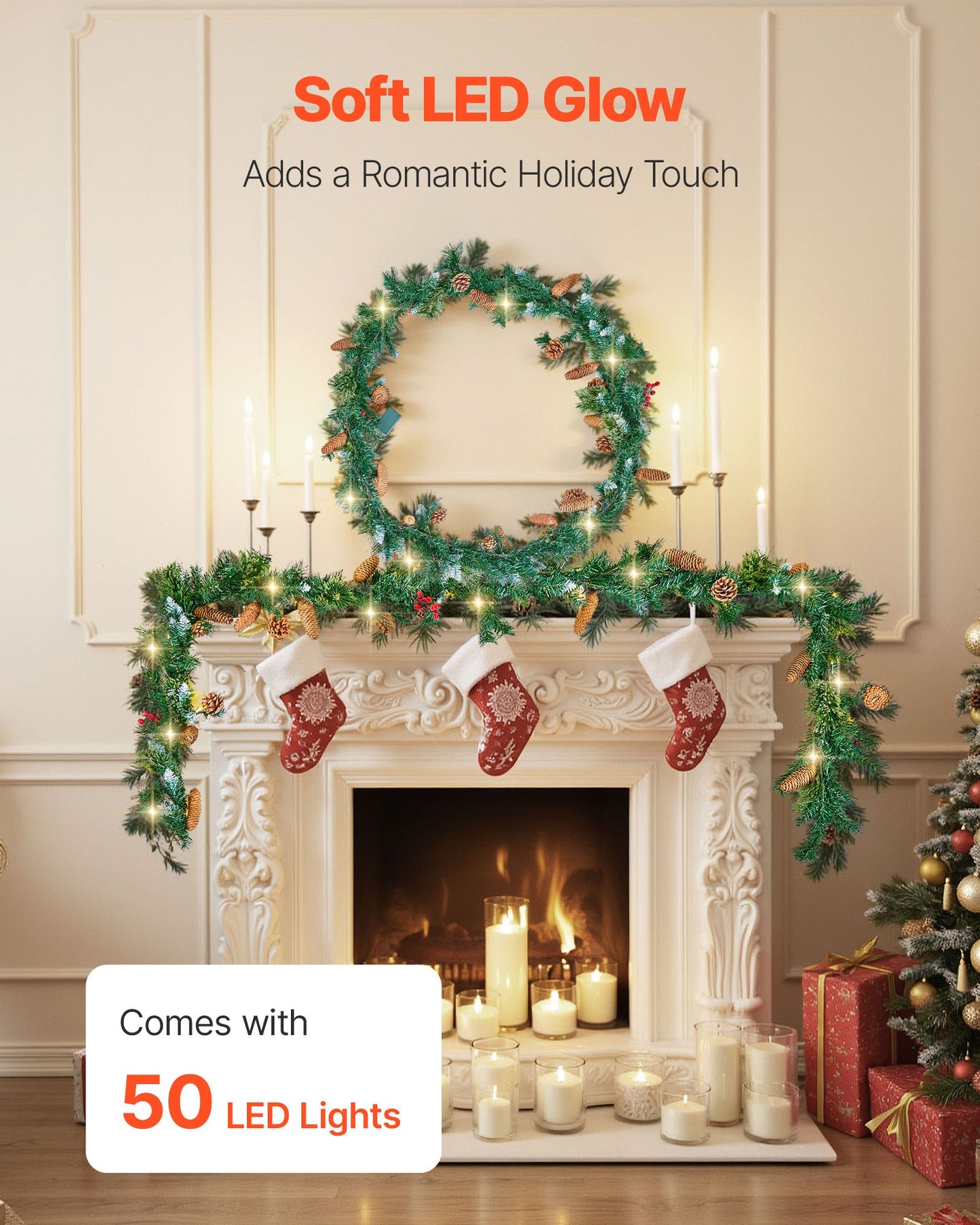 Christmas Garland, 2750mm Artificial Christmas Garland with Light String, Faux Greenery Decoration with Berry V952-SDHDHHSYSG9FC6AVU001V9