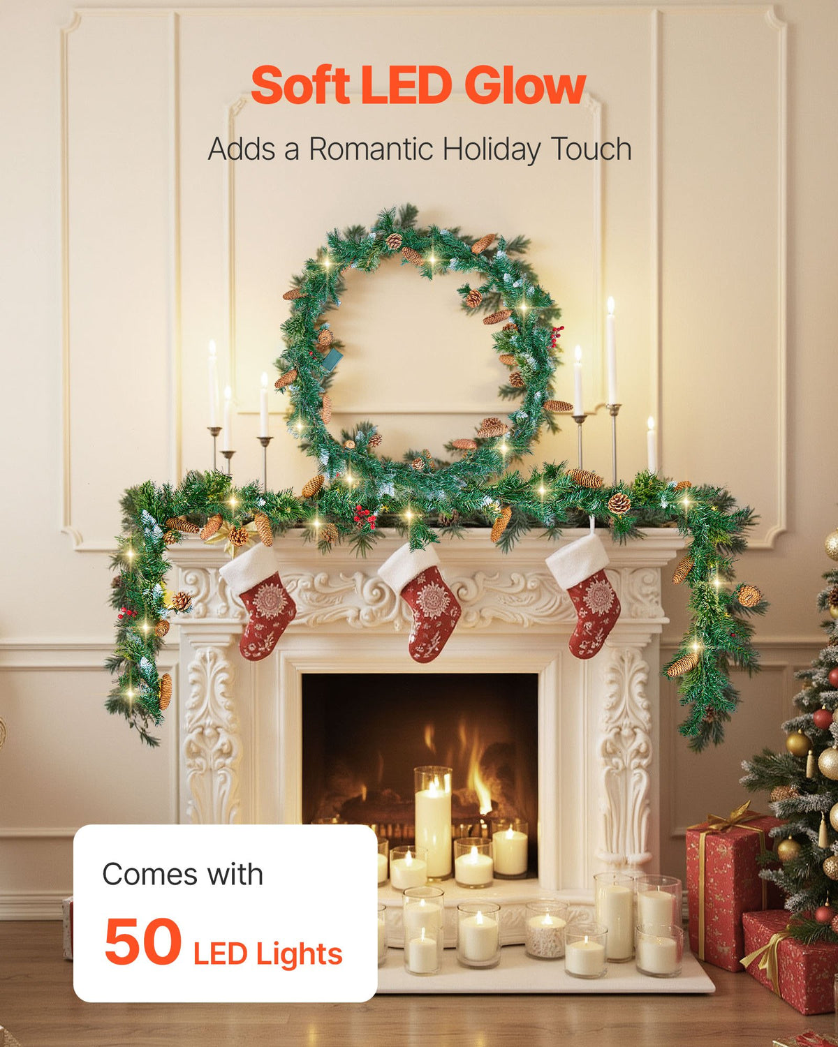 Christmas Garland, 2750mm Artificial Christmas Garland with Light String, Faux Greenery Decoration with Berry V952-SDHDHHSYSG9FC6AVU001V9