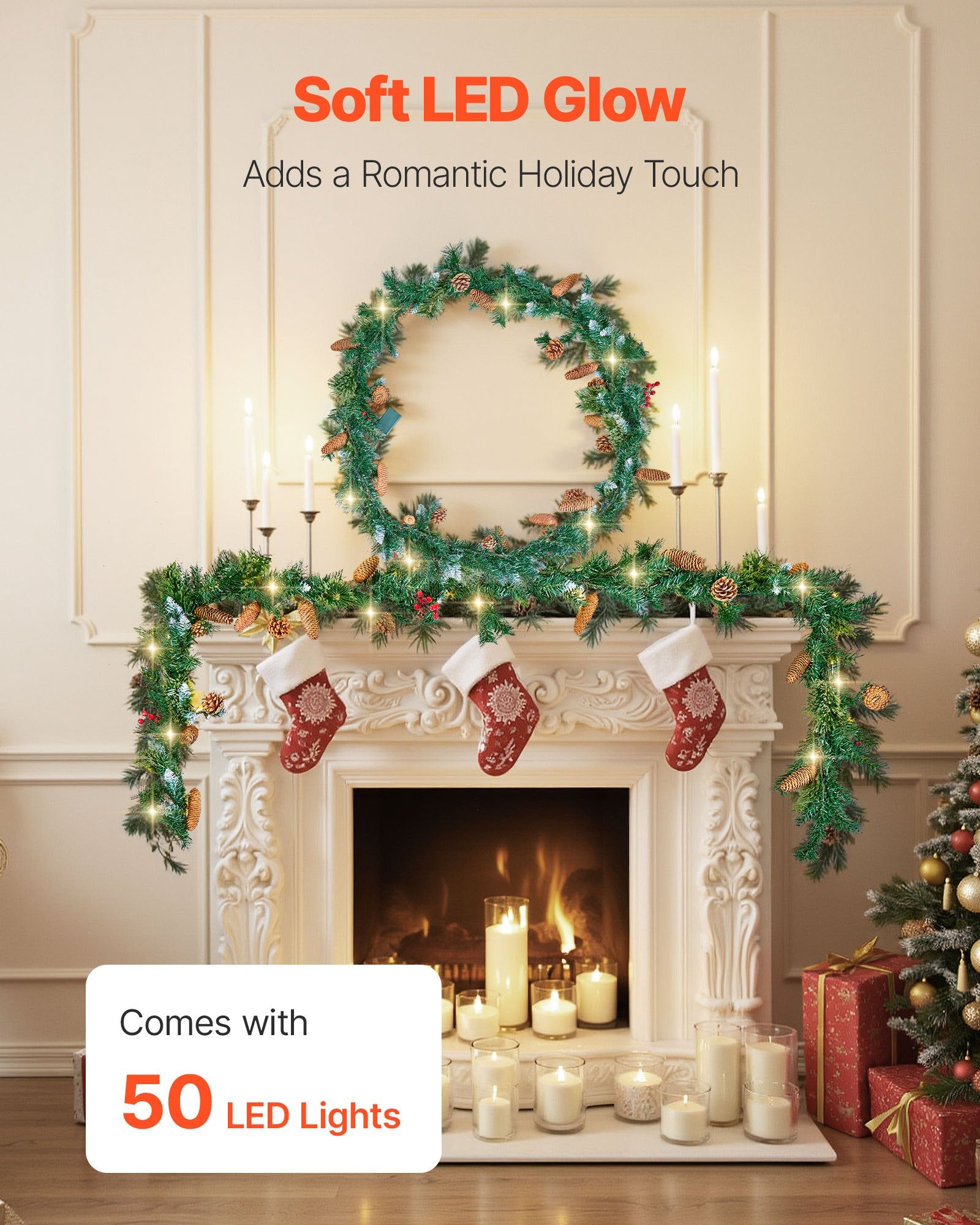 Christmas Garland, 2750mm Artificial Christmas Garland with Light String, Faux Greenery Decoration with Berry V952-SDHDHHSYSG9FC6AVU001V9