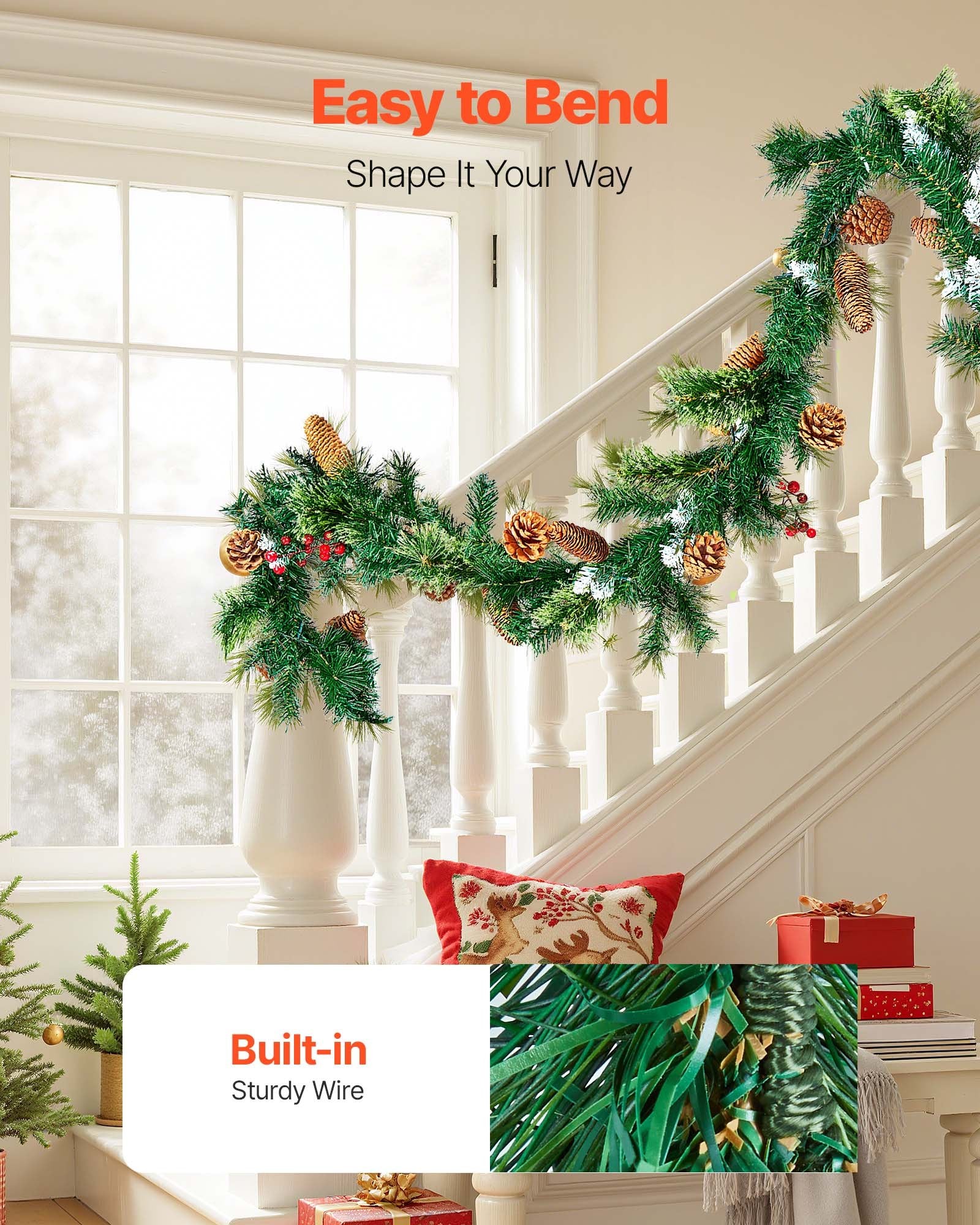 Christmas Garland, 2750mm Artificial Christmas Garland with Light String, Faux Greenery Decoration with Berry V952-SDHDHHSYSG9FC6AVU001V9