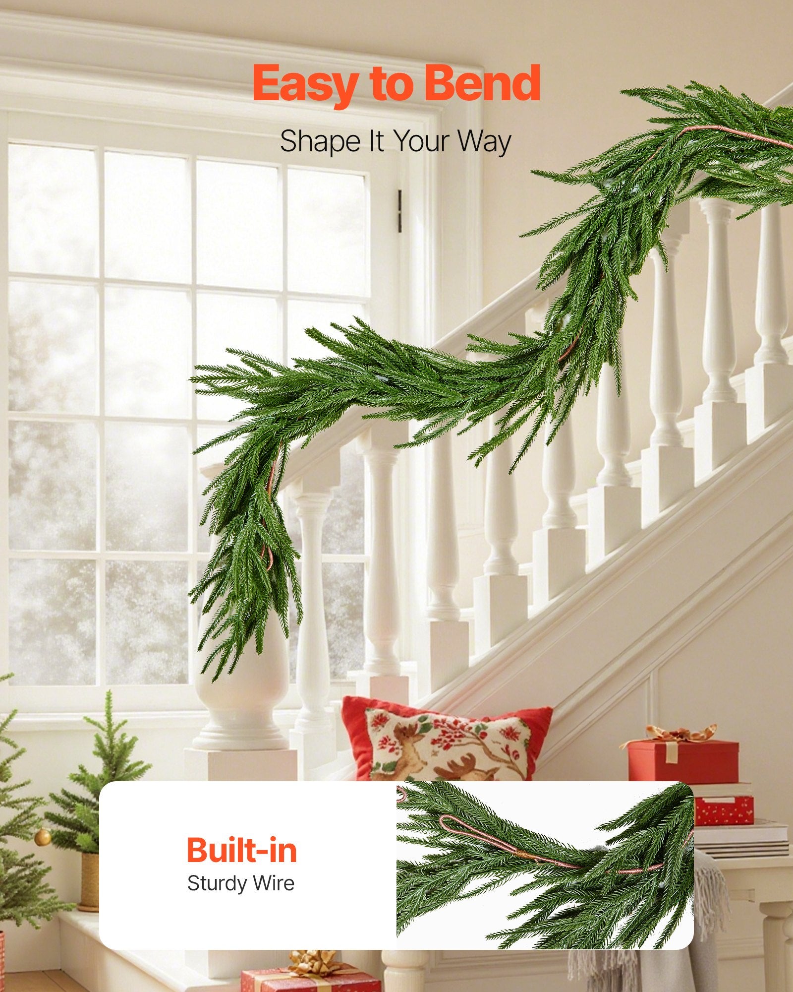 Christmas Garland, 1524 mm Realistic Norfolk Pine Garland, Evergreen Real Touch Artificial Faux Greenery V952-SDHDNFKS5FTBWIRUJ001V0