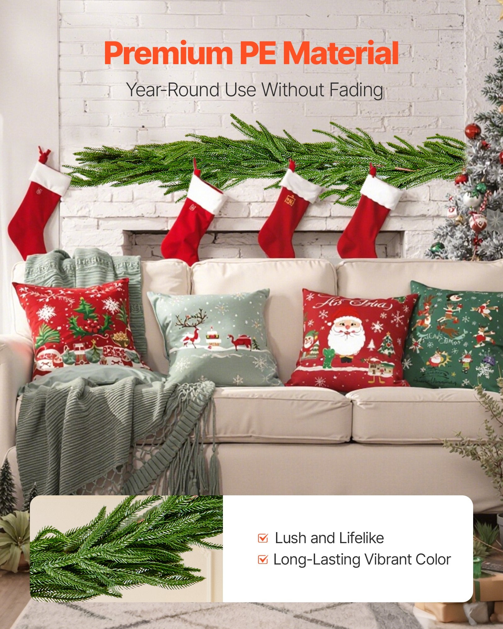 Christmas Garland, 1828 mm Realistic Norfolk Pine Garland, Evergreen Real Touch Artificial Faux Greenery V952-SDHDNFKS6FTB672U6001V0
