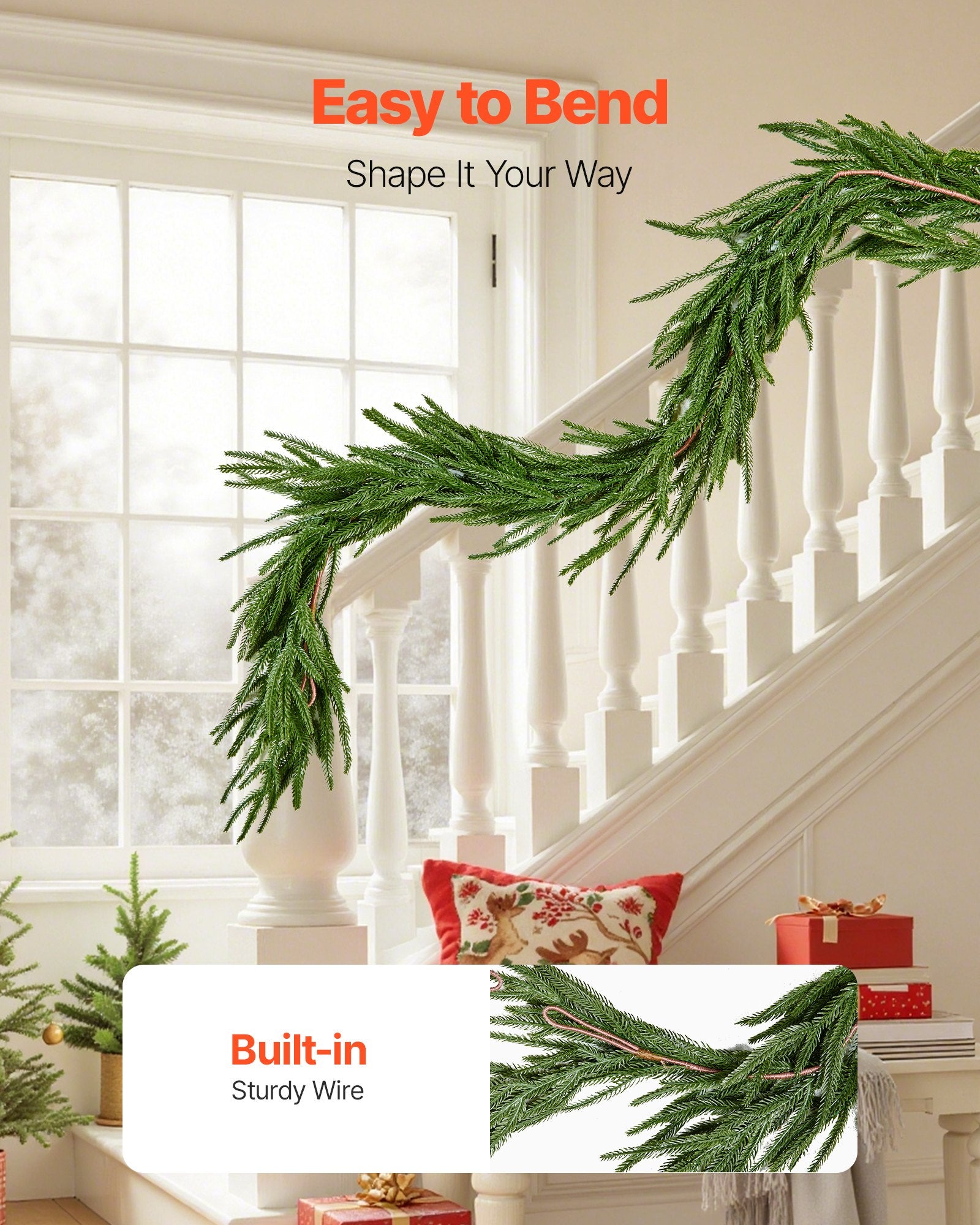 Christmas Garland, 1828 mm Realistic Norfolk Pine Garland, Evergreen Real Touch Artificial Faux Greenery V952-SDHDNFKS6FTB672U6001V0