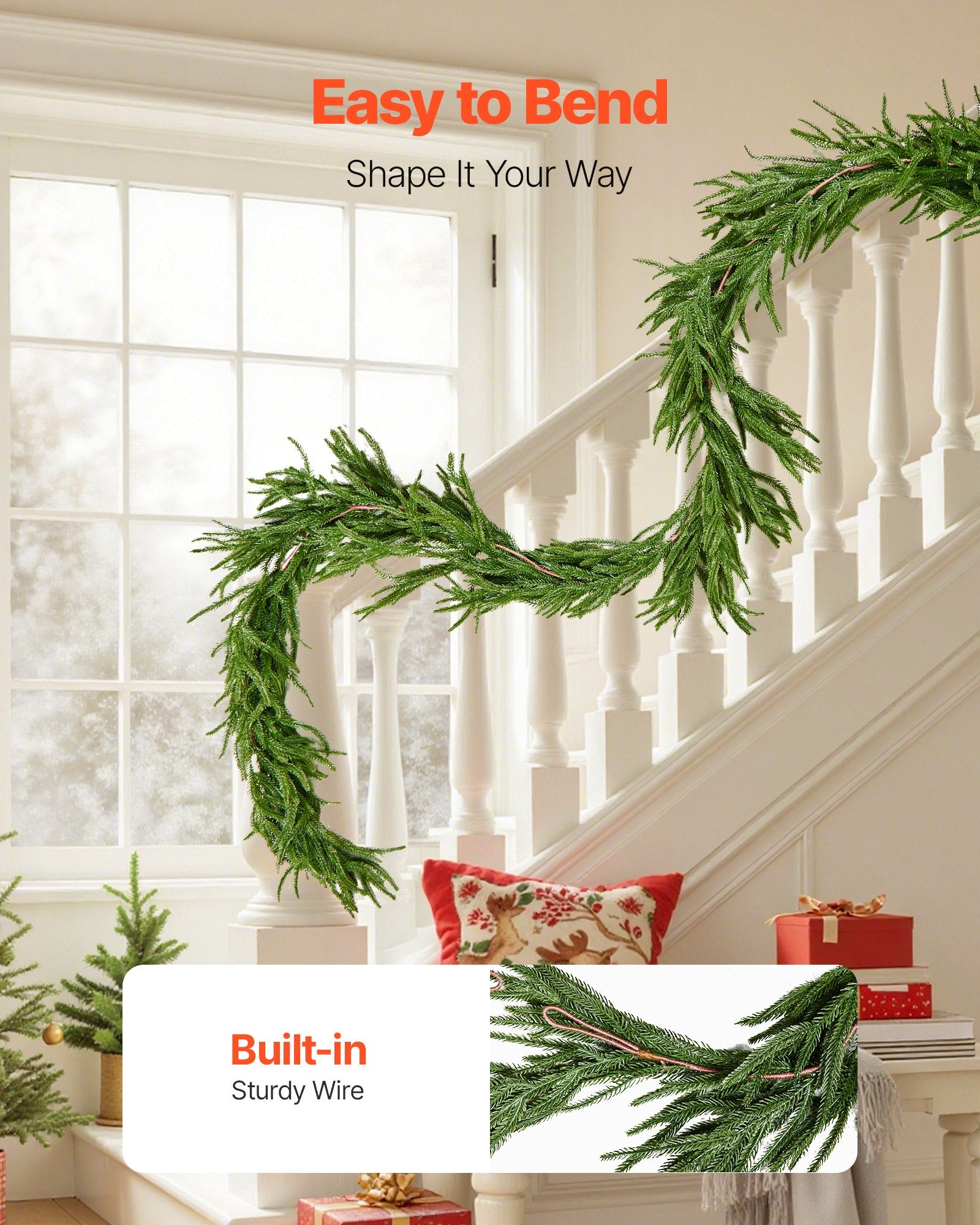 Christmas Garland, 2750 mm Realistic Norfolk Pine Garland, Evergreen Real Touch Artificial Faux Greenery V952-SDHDNFKS9FTB7B87R001V0
