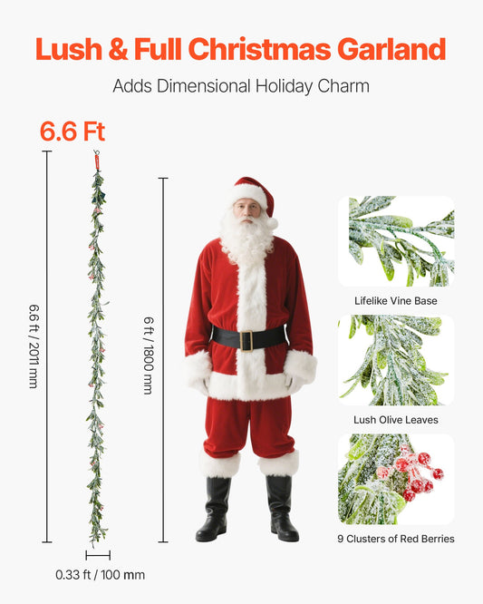 Christmas Garland, 2011 mm Realistic Greenery Decorated with Vines, Olive Leaves, and Berries, Evergreen Faux V952-SDHDTTGLYJG6DQK8R001V9
