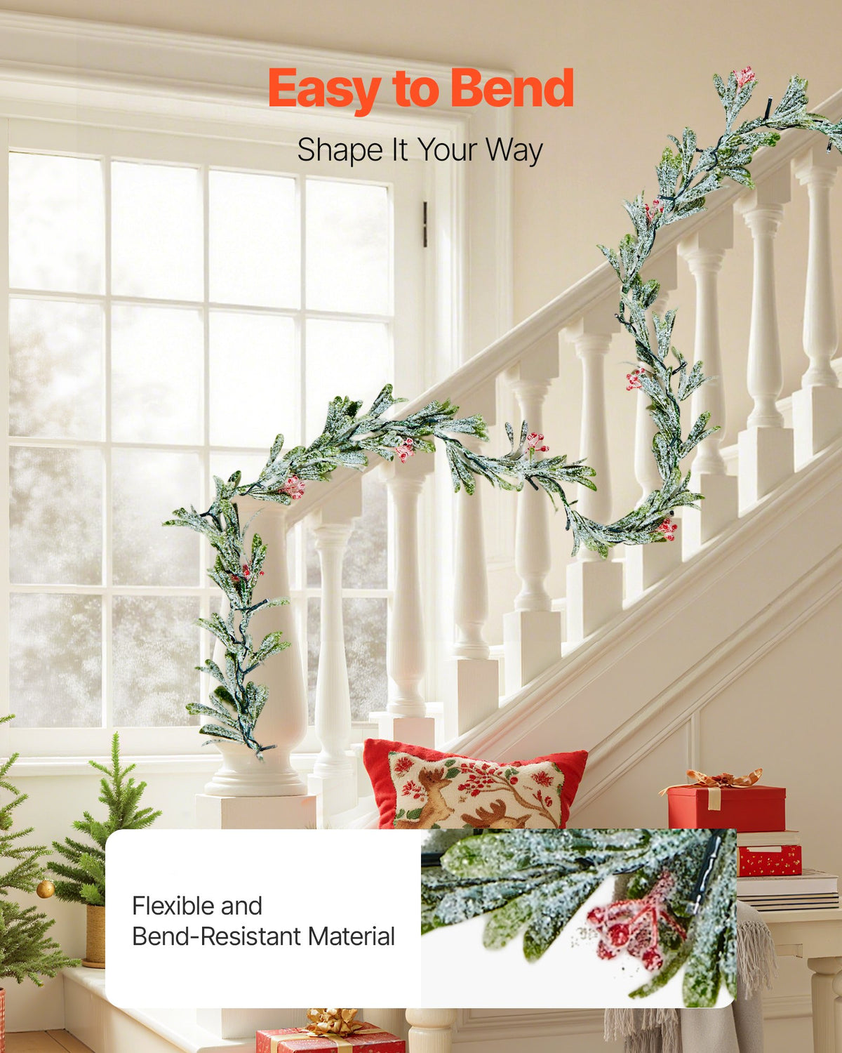 Christmas Garland, 2011 mm Realistic Greenery Decorated with Vines, Olive Leaves, and Berries, Evergreen Faux V952-SDHDTTGLYJG6DQK8R001V9
