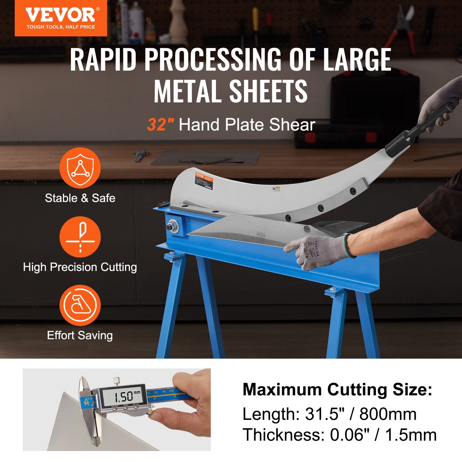 800mm Manual Hand Plate Shear for Metal Sheet Processing, Benchtop Cutter with Q235 Material, for Crafts V952-SDJBQ31YC15MHUSH7V0